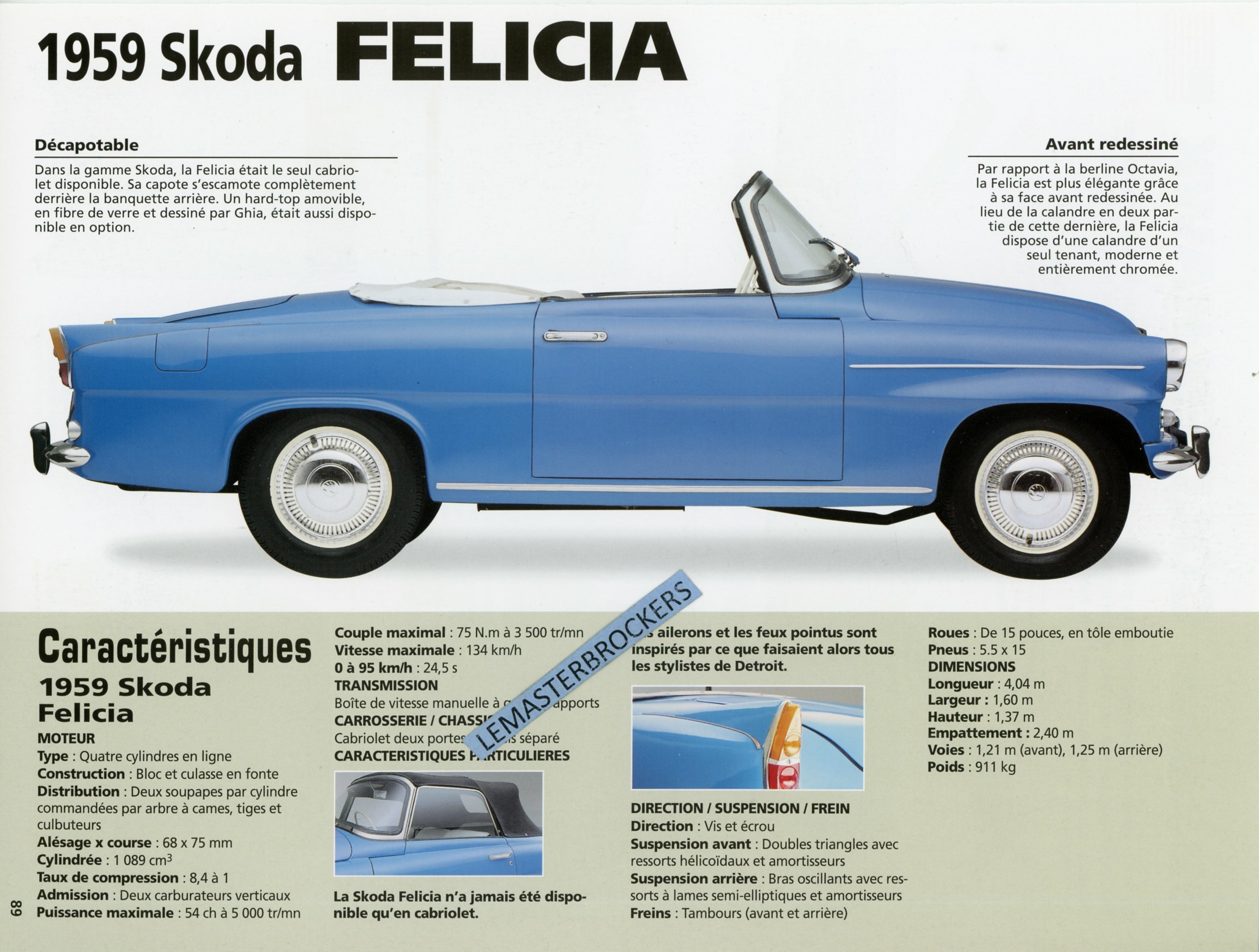 FICHE AUTO SKODA FELICIA 1959 LEMASTERBROCKERS