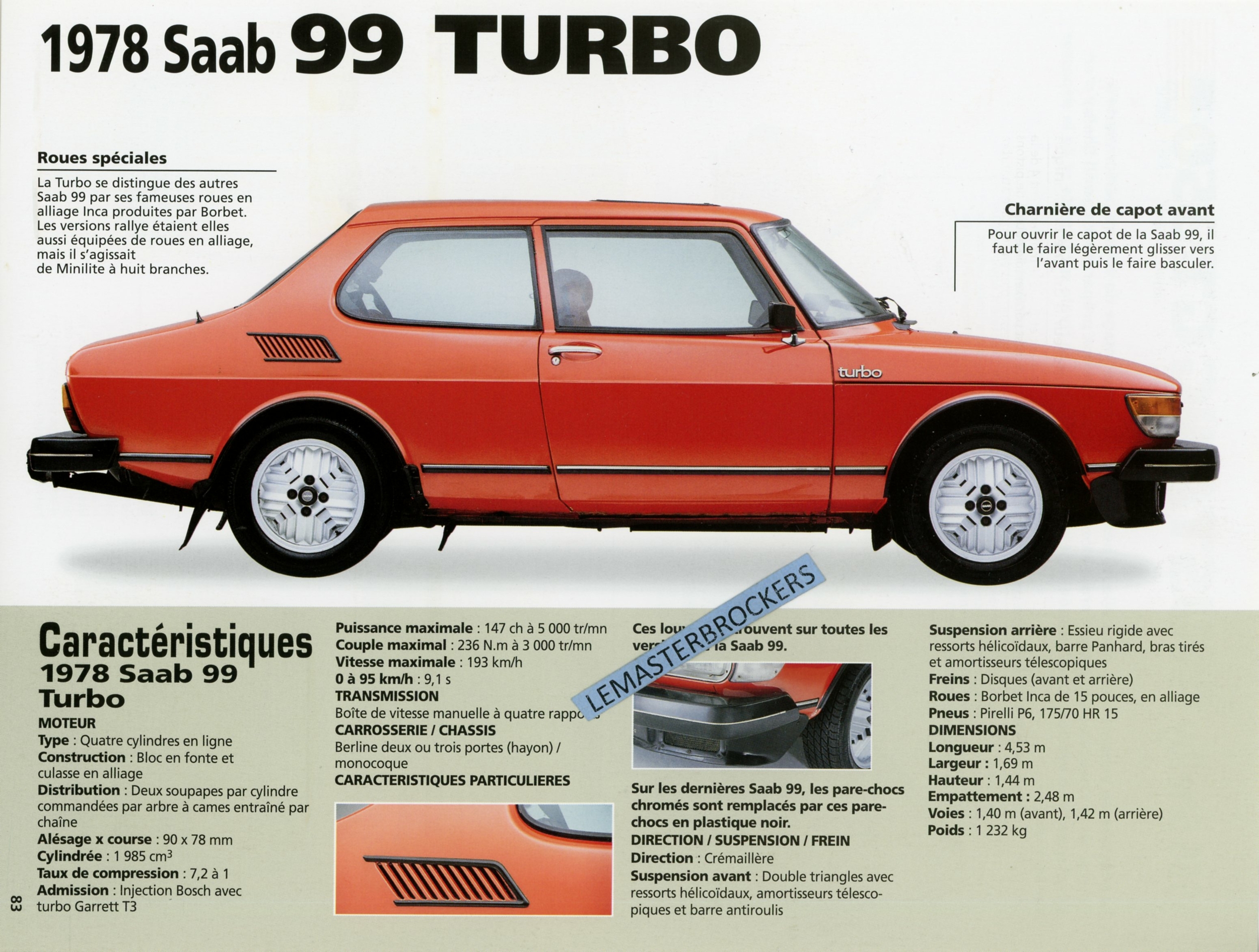 FICHE AUTO SAAB 99 TURBO 1978 - MUSTANG SHELBY GT 350 1966