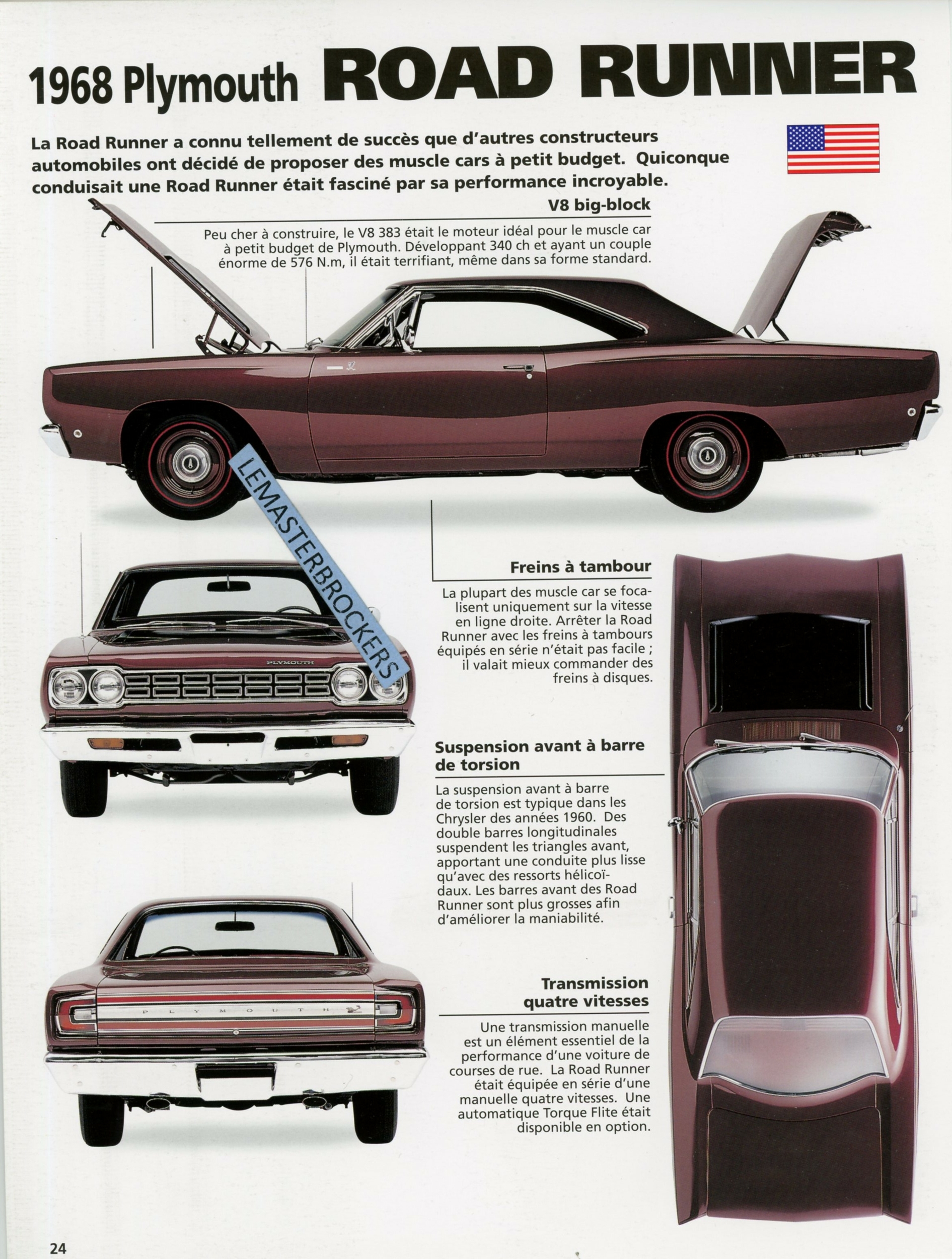 FICHE AUTO PLYMOUTH ROAD RUNNER LEMASTERBROCKERS