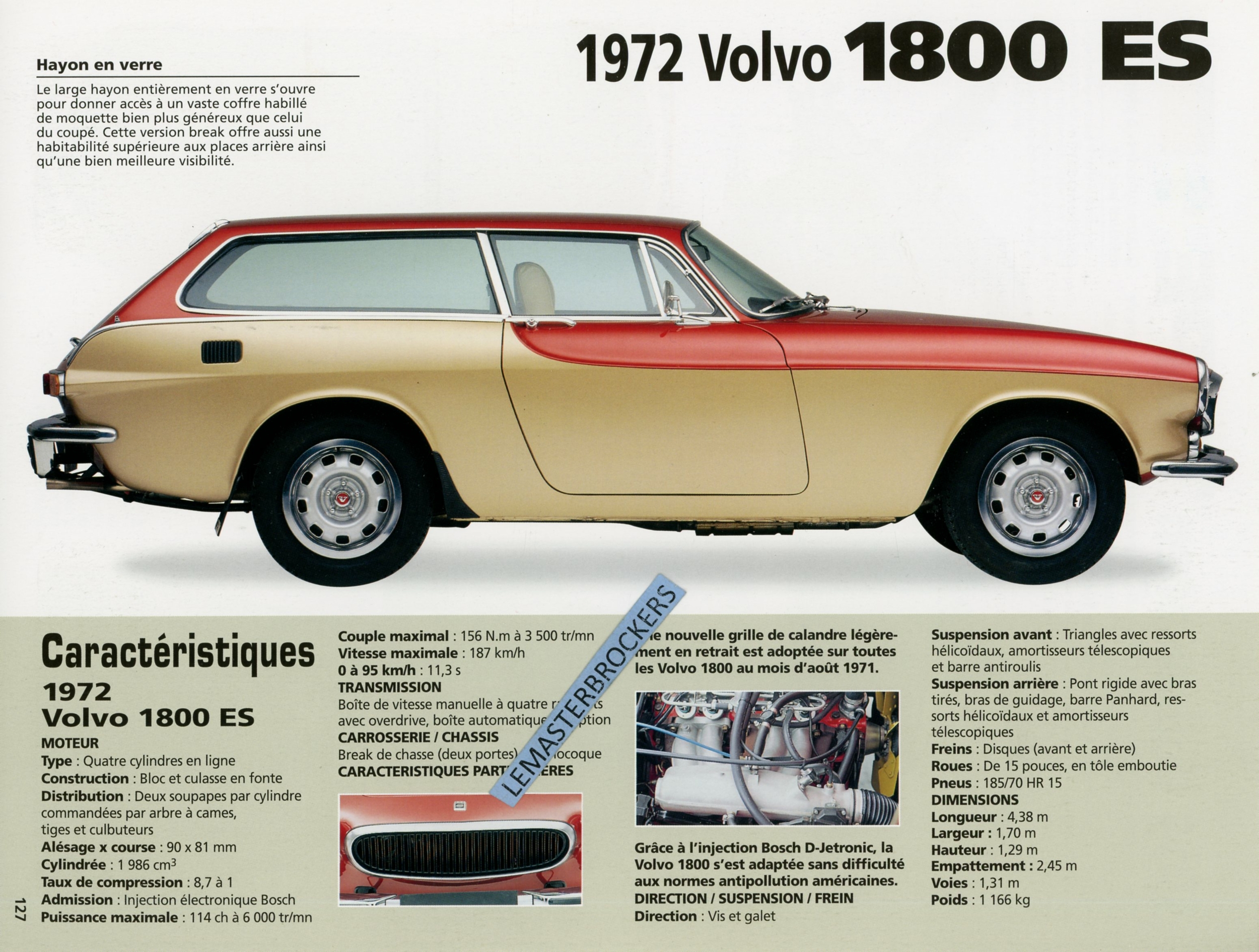 FICHE AUTO VOLVO 1800 ES 1972 - VOLKSWAGEN TYPE 1 1954
