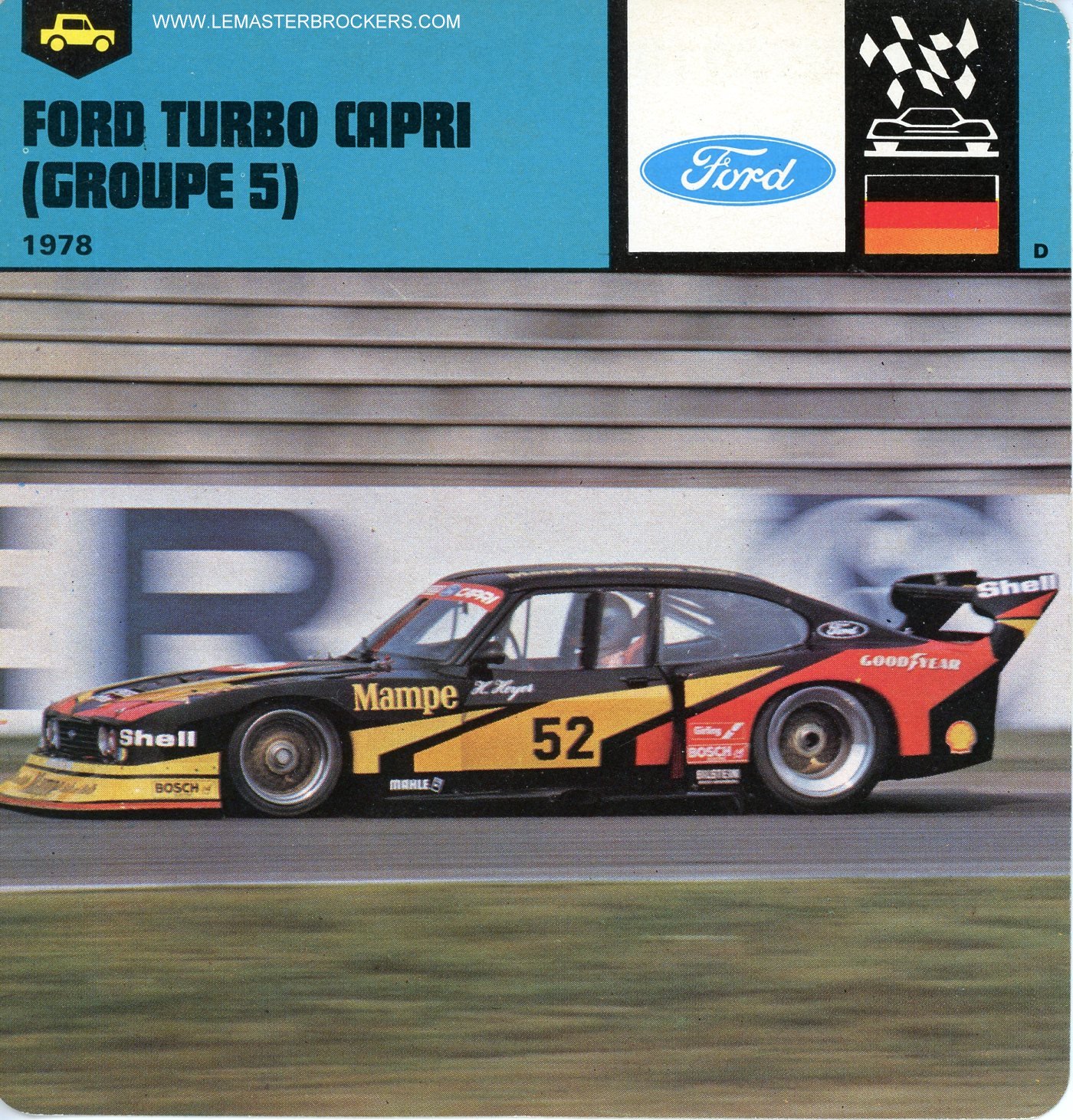 PHOTO-CARS-CARD-FICHE FORD TURBO CAPRI - GROUPE 5 - 1971