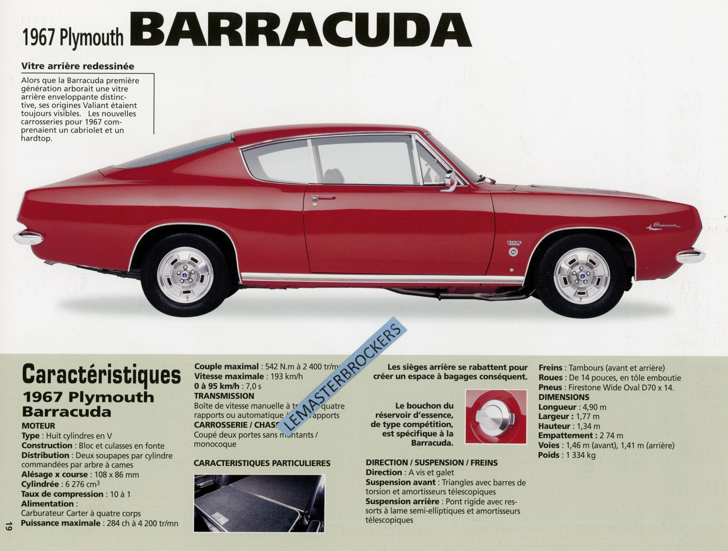FICHE AUTO PLYMOUTH BARRACUDA 1967  LEMASTERBROCKERS