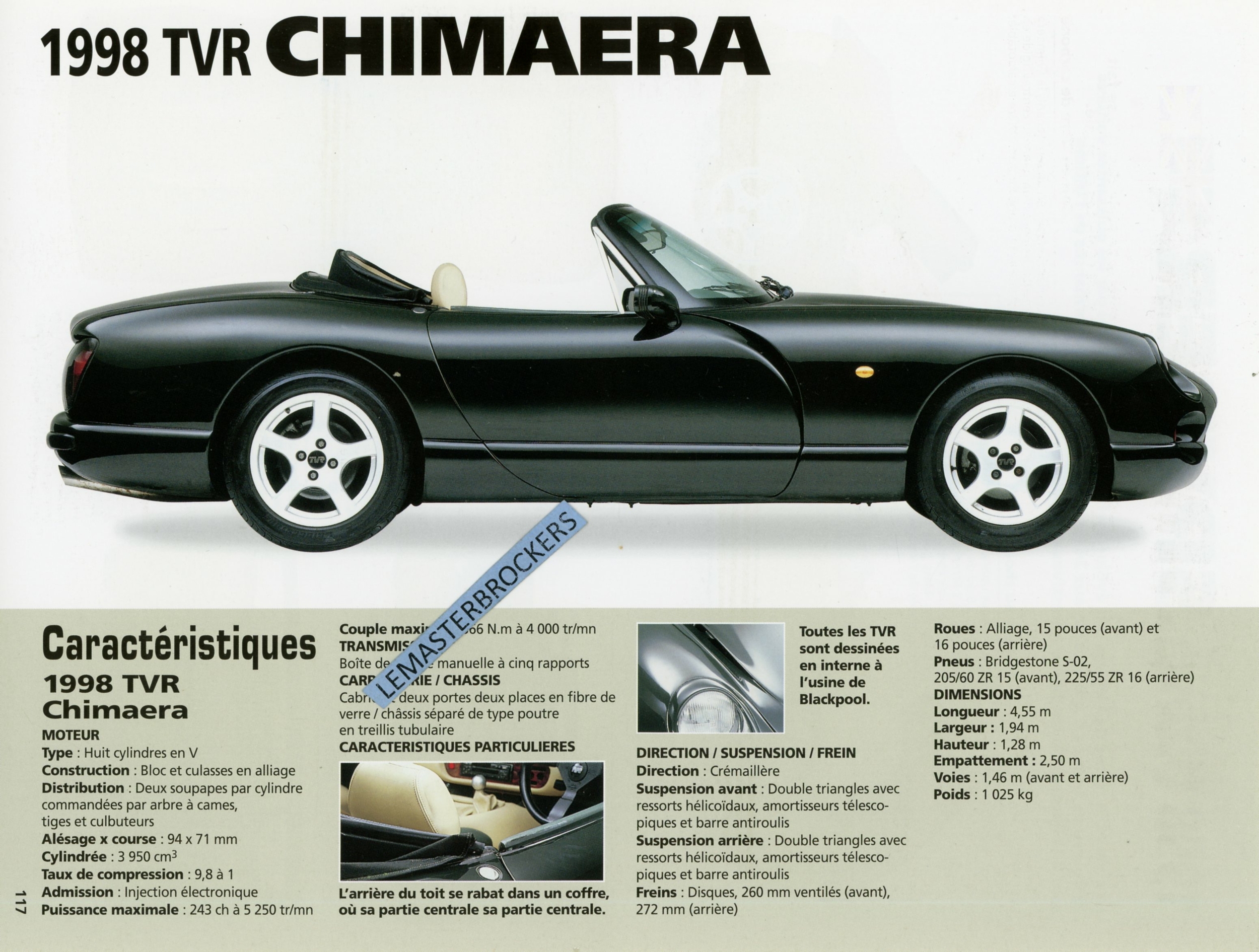 FICHE AUTO TVR CHIMAERA 1998 - ULTIMA SPYDER 1998