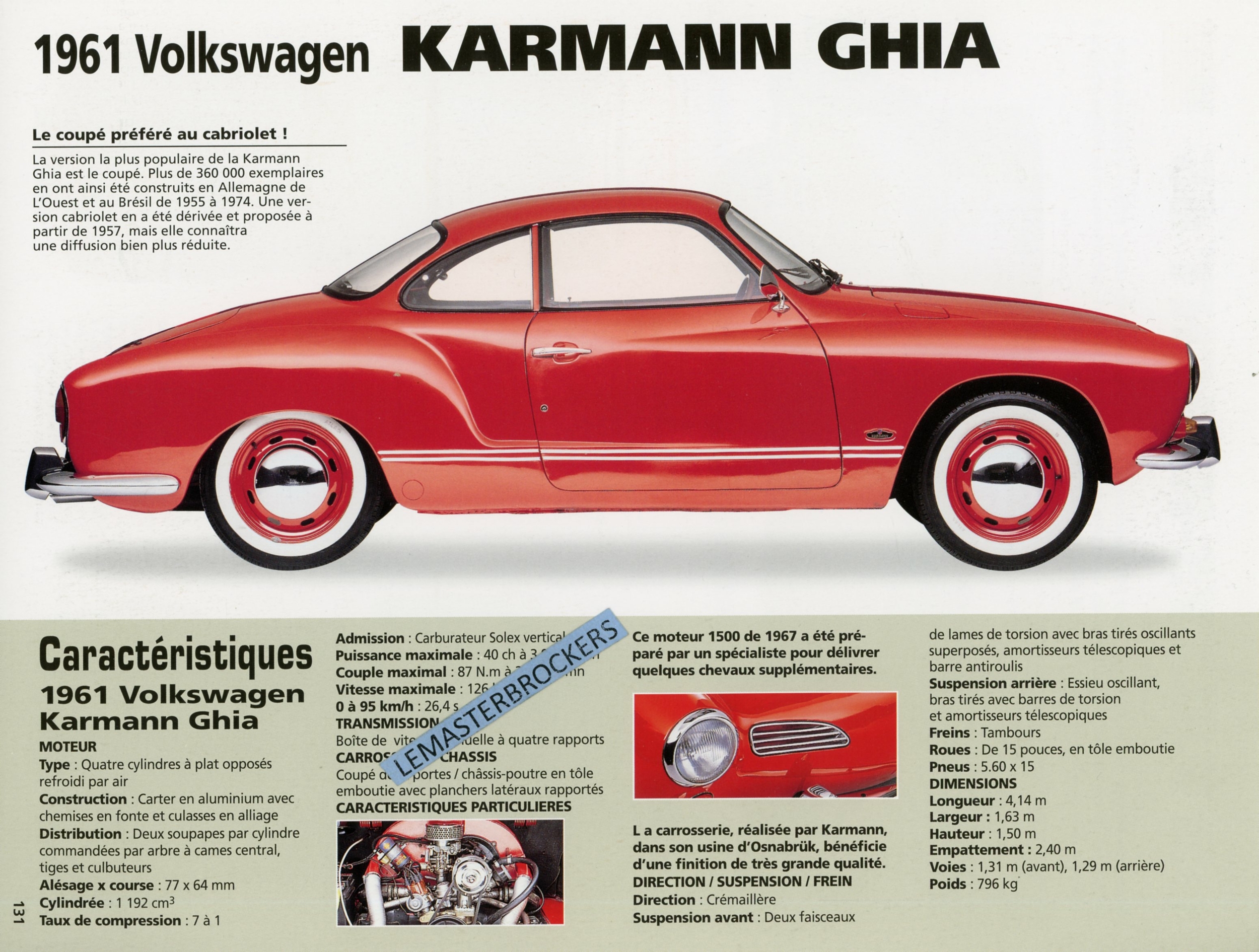 FICHE AUTO KARMAN GHIA 1961 - WILLYS KNIGHT 65 1925