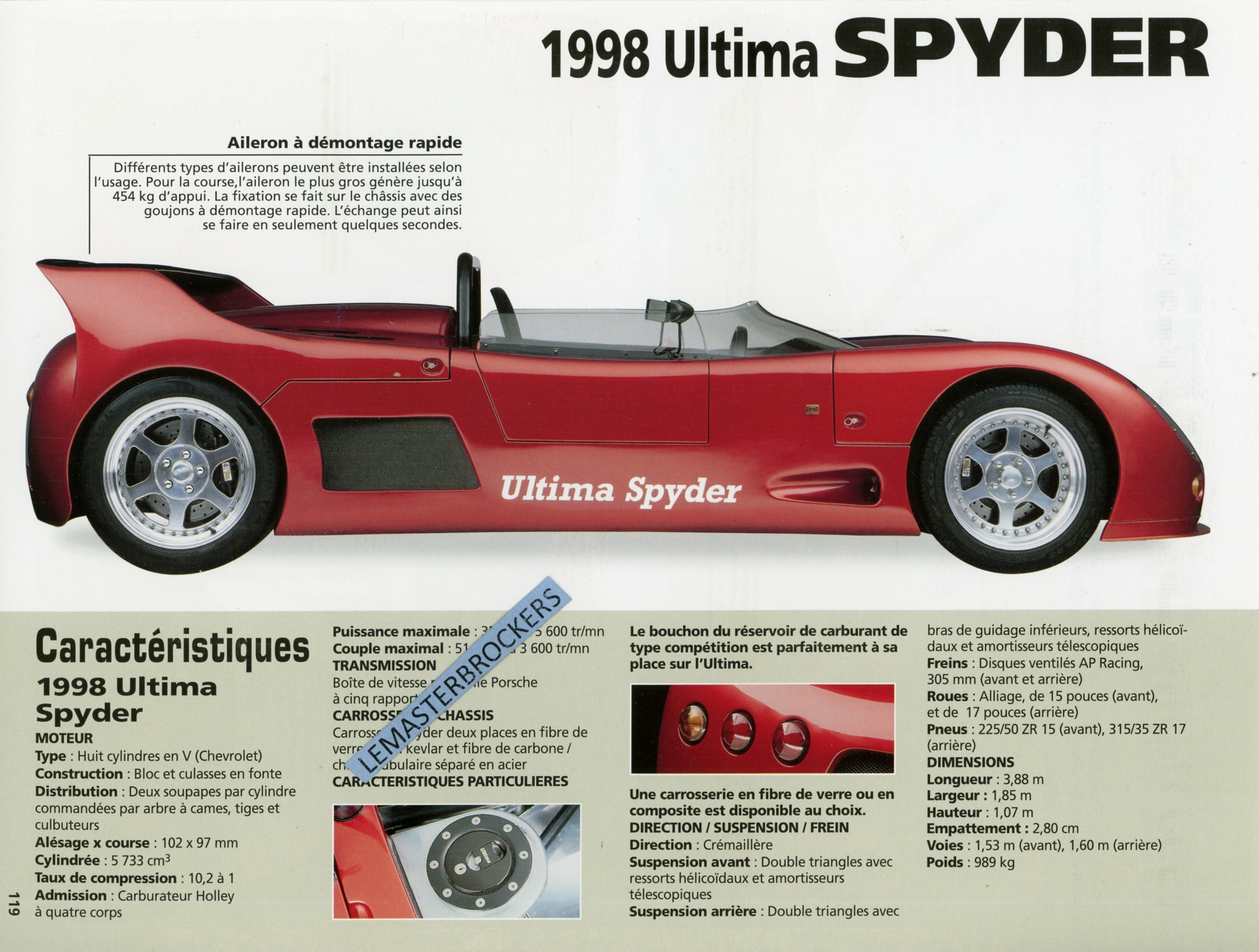 FICHE AUTO ULTIMA SPYDER 1998 LEMASTERBROCKERS