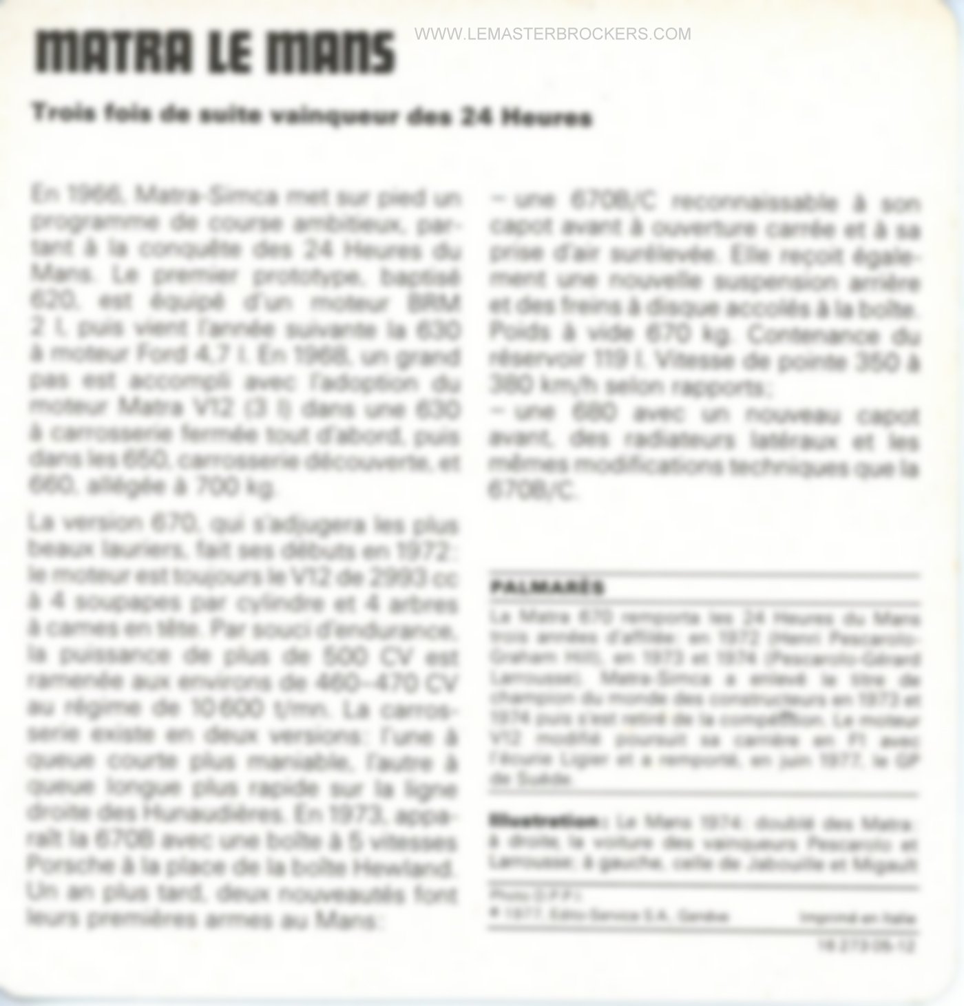 FICHE MATRA LA MANS 1974 LEMASTERBROCKERS