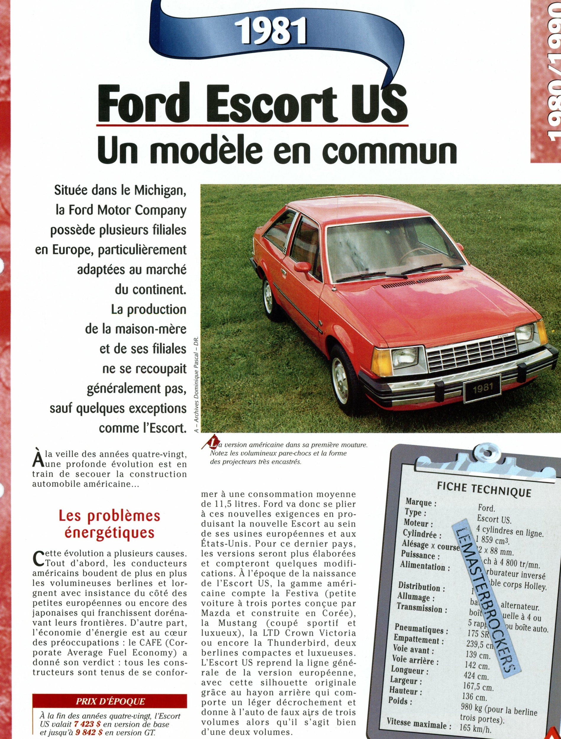 FICHE FORD ESCORT US 1981-LEMASTERBROCKERS-FICHE-AUTO-TECHNIQUE