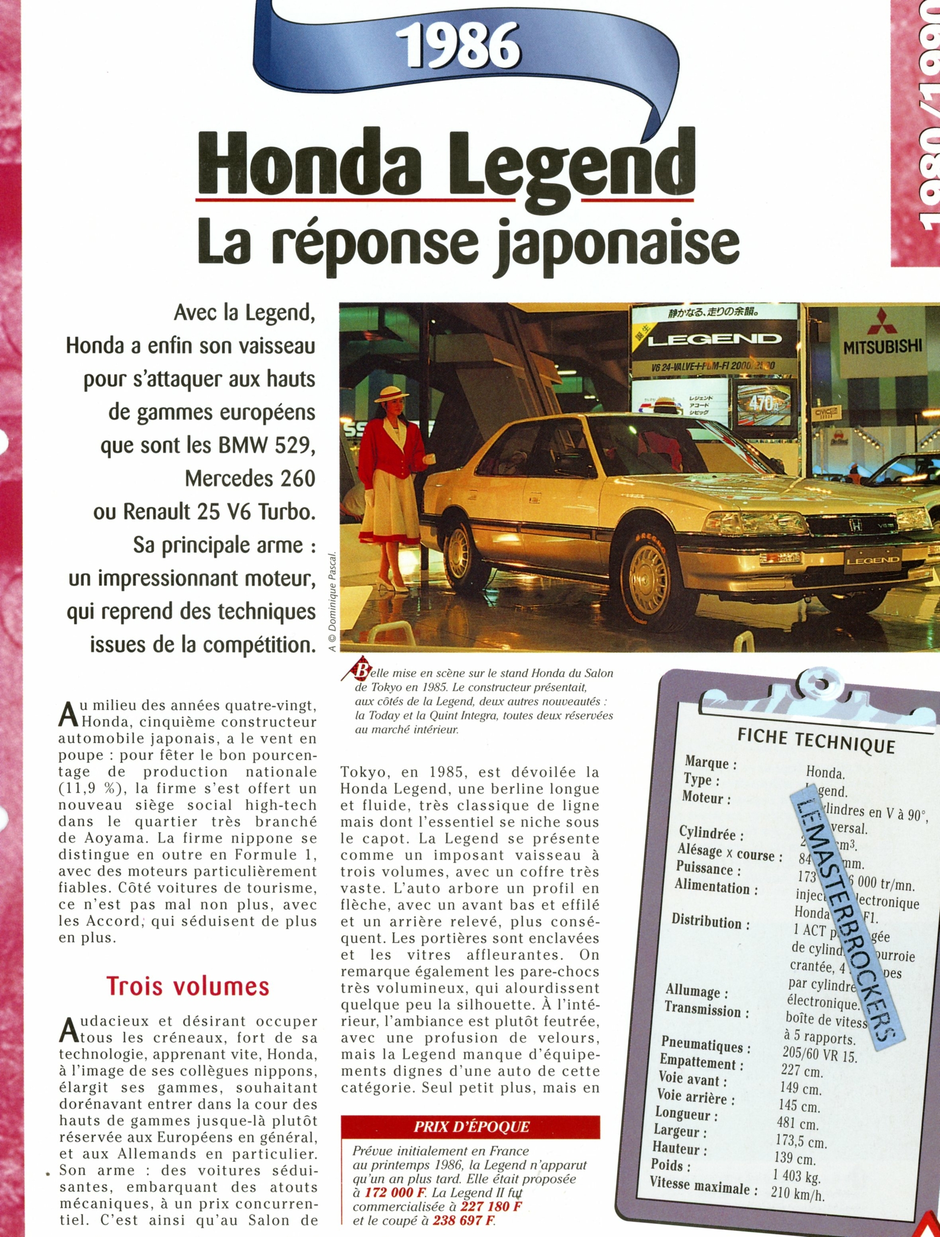 FICHE HONDA LEGEND 1986 - FICHE AUTO TECHNIQUE