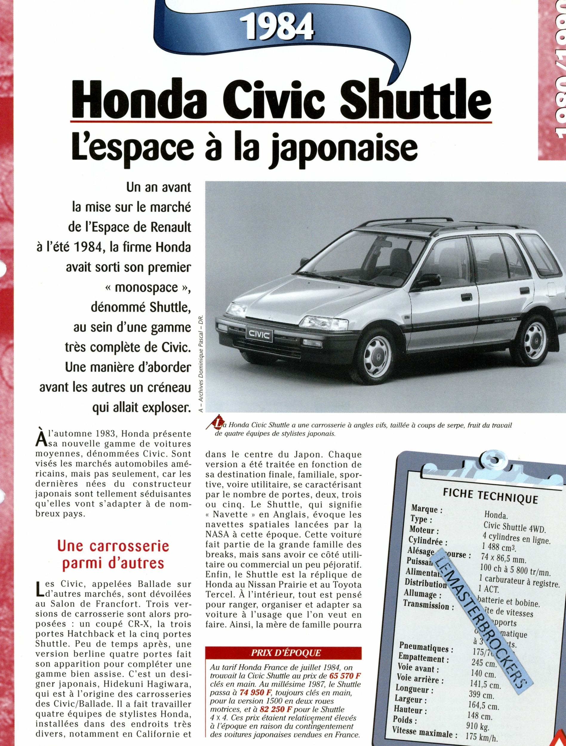 FICHE HONDA CIVIC SHUTTLE 1984 - FICHE AUTO TECHNIQUE