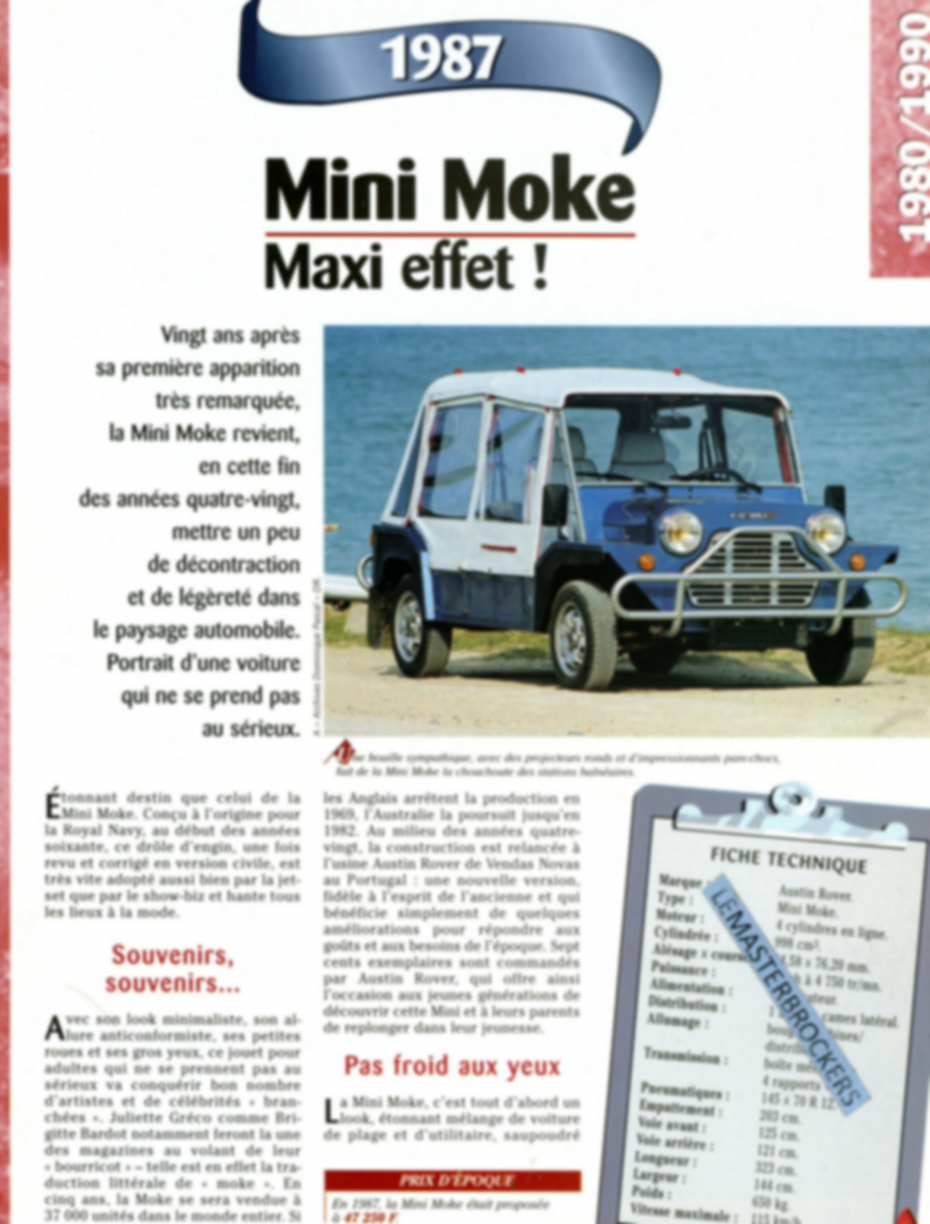 FICHE MINI MOKE 1987 -LEMASTERBROCKERS-FICHE-AUTO-TECHNIQUE-AUSTIN ROVER