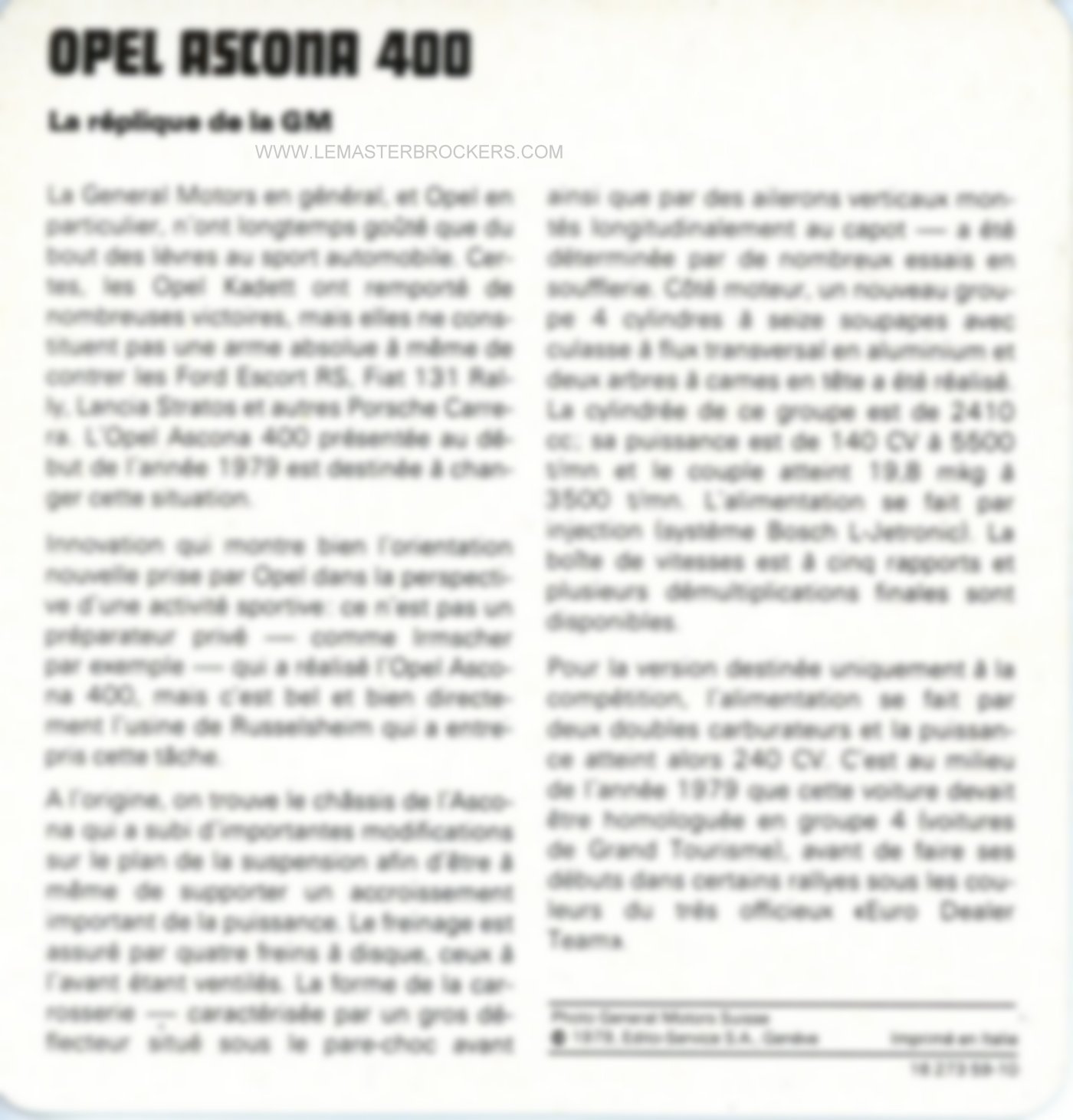 CARS-CARD-PICTURE-FICHE OPEL ASCONA 400-1979