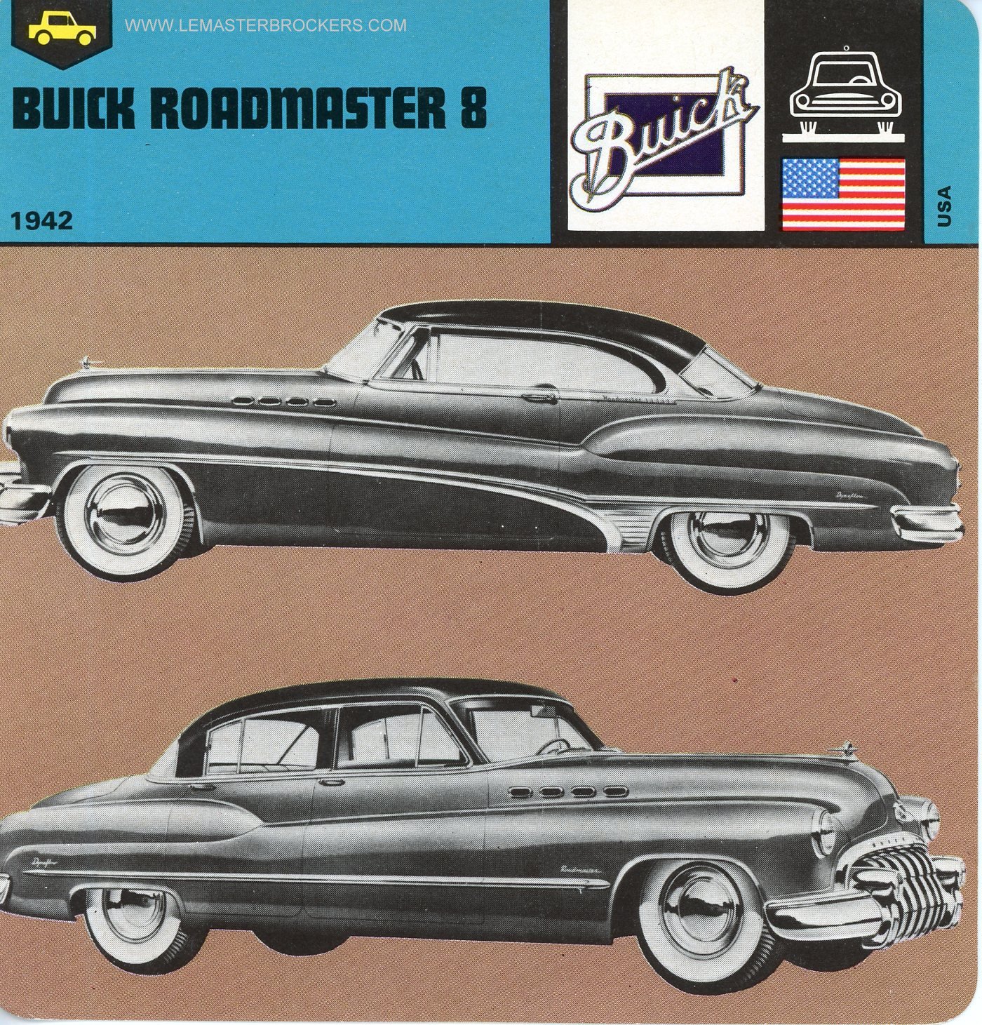 CARS-CARD-BUICK-FICHE BUICK ROADMASTER 8 - 1942