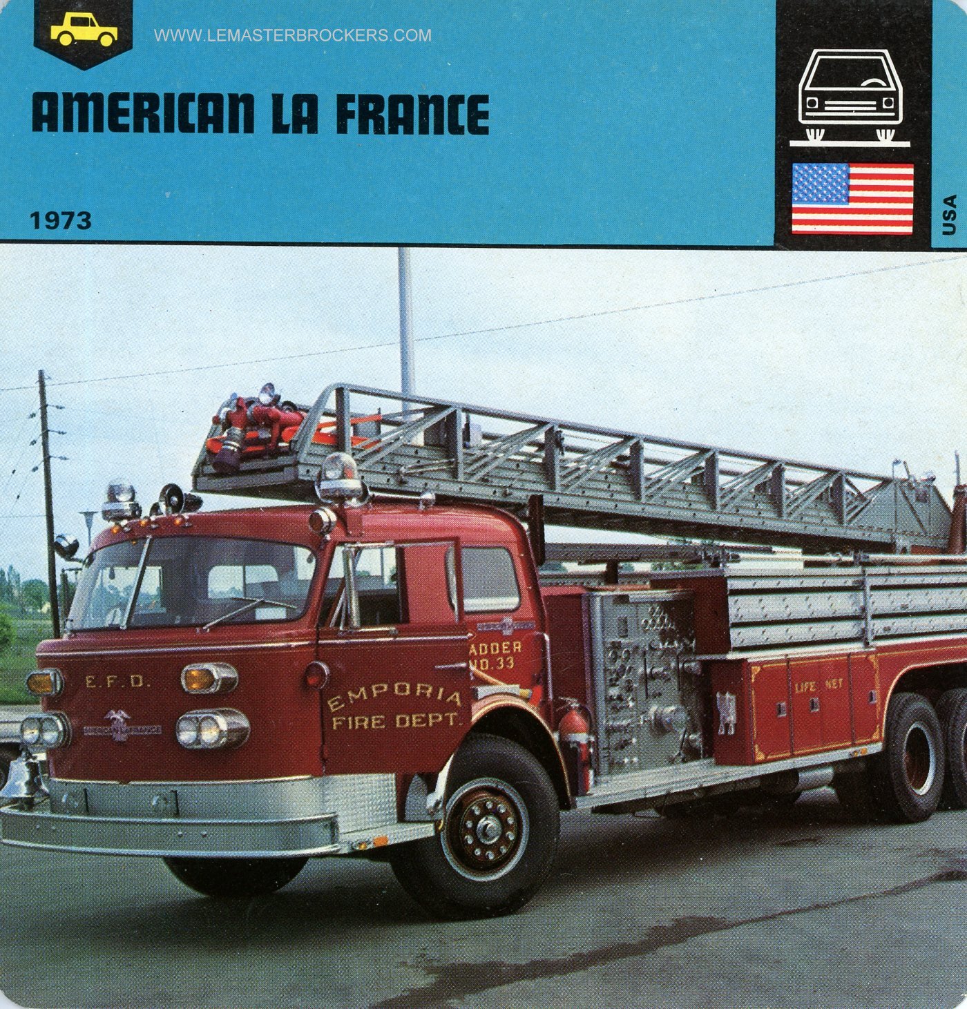 AMERICAN DE FRANCE 1973 - FICHE CAMION POMPIER