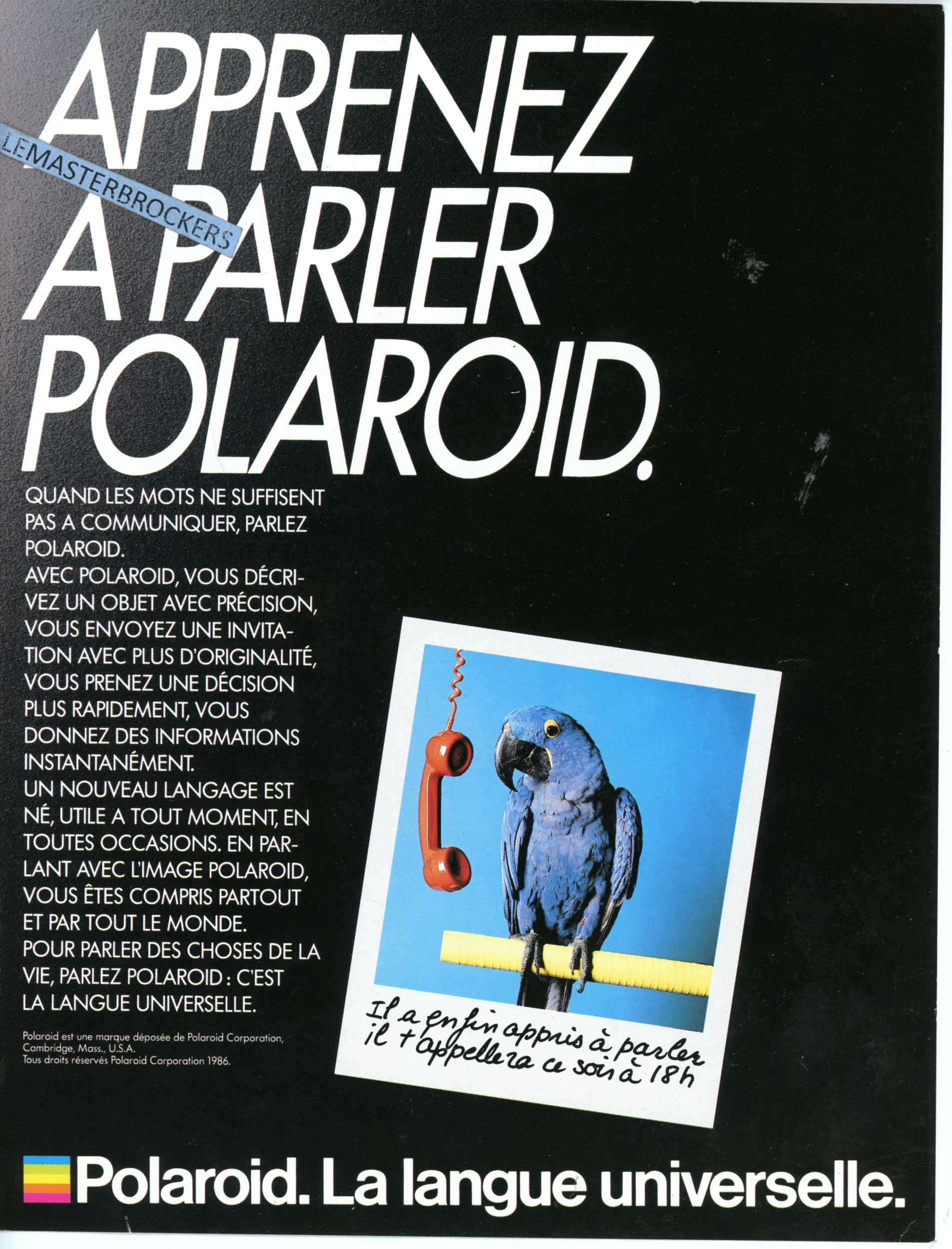 POLAROID PUBLICITÉ PRESSE 1986 PUB ADVERTISING LEMASTERBROCKERS VINTAGE