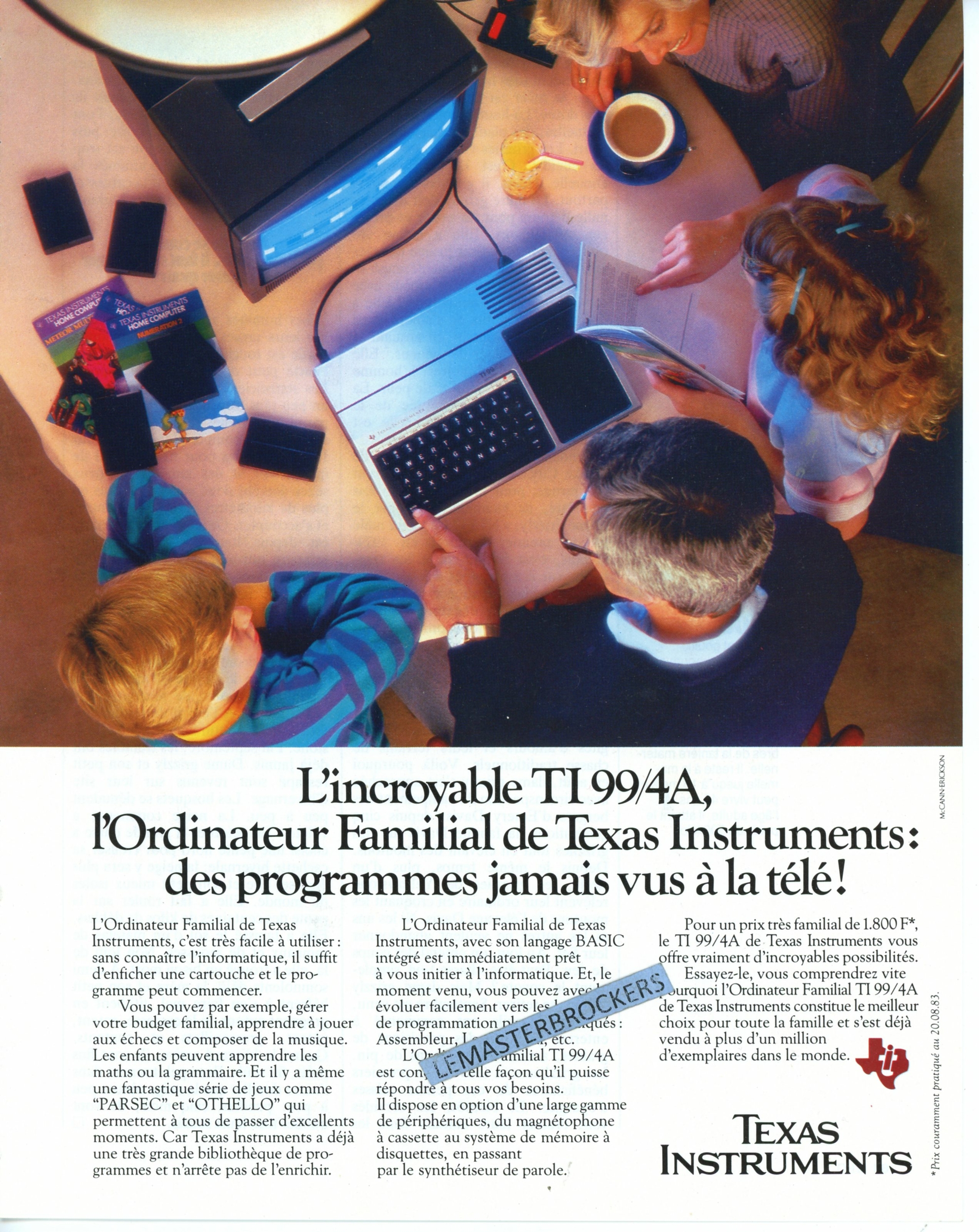 TEXAS INSTRUMENT TI 99/4A PUBLICITÉ PRESSE PUB ADVERTISING LEMASTERBROCKERS VINTAGE