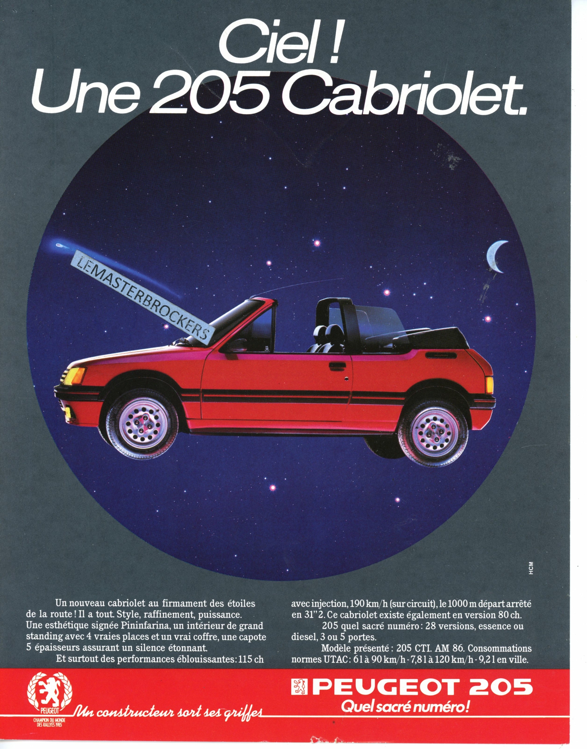 PEUGEOT 205 CABRIOLET PUBLICITÉ PRESSE PUB ADVERTISING LEMASTERBROCKERS VINTAGE