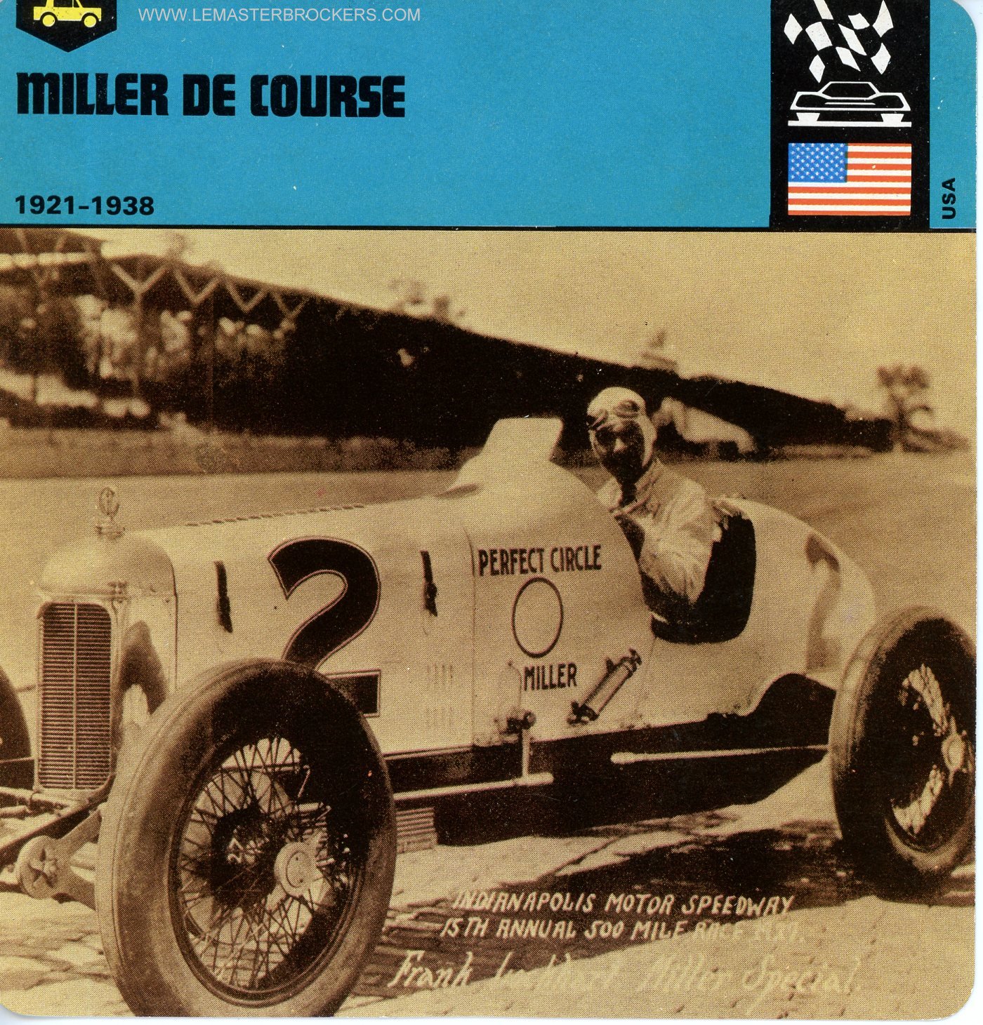 PHOTO-FICHE AUTO MILLER DE COURSE 1921-1938