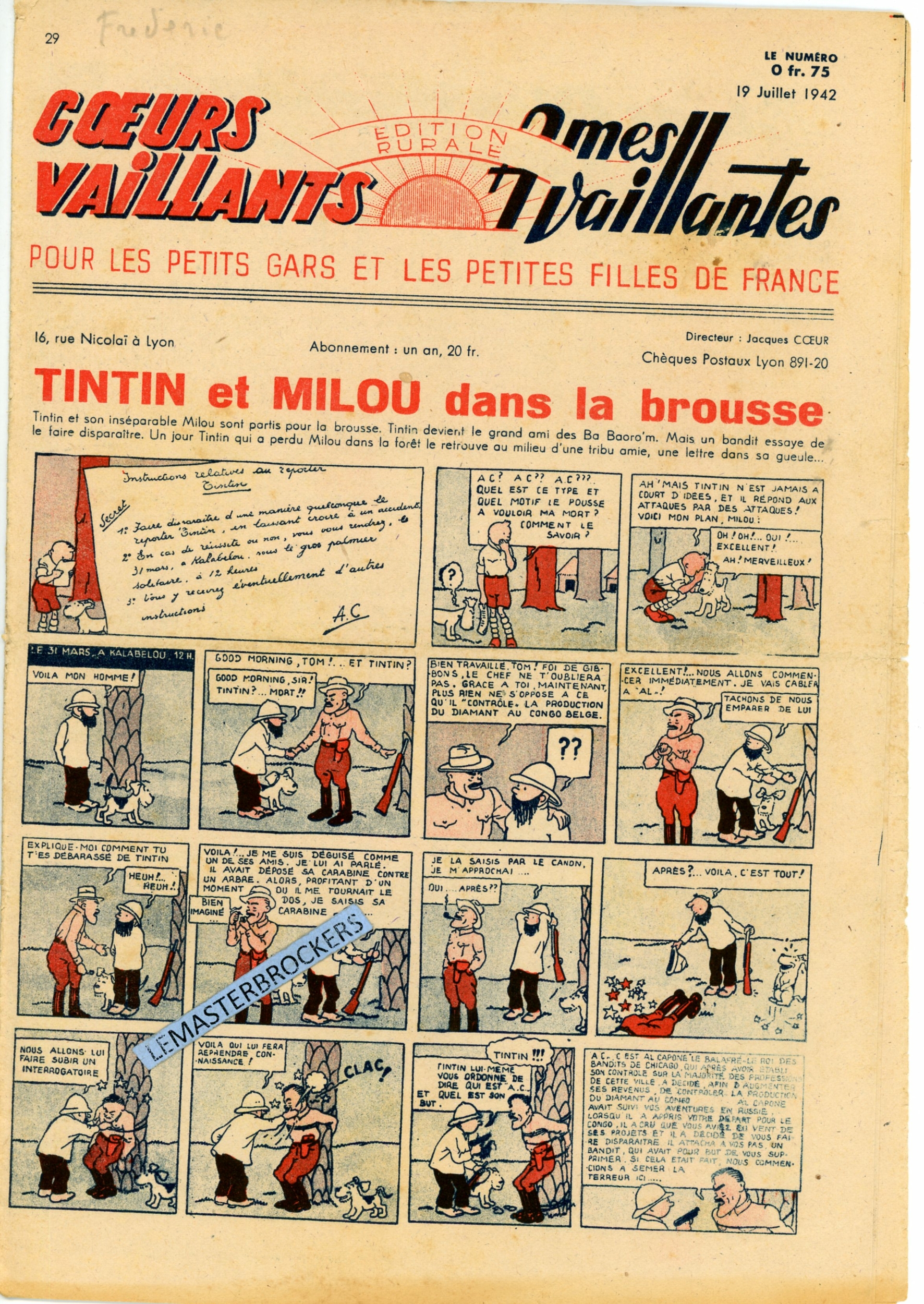TINTIN ET MILOU DANS LA BROUSSE 1942 COEURS VAILLANTS 29  LEMASTERBROCKERS