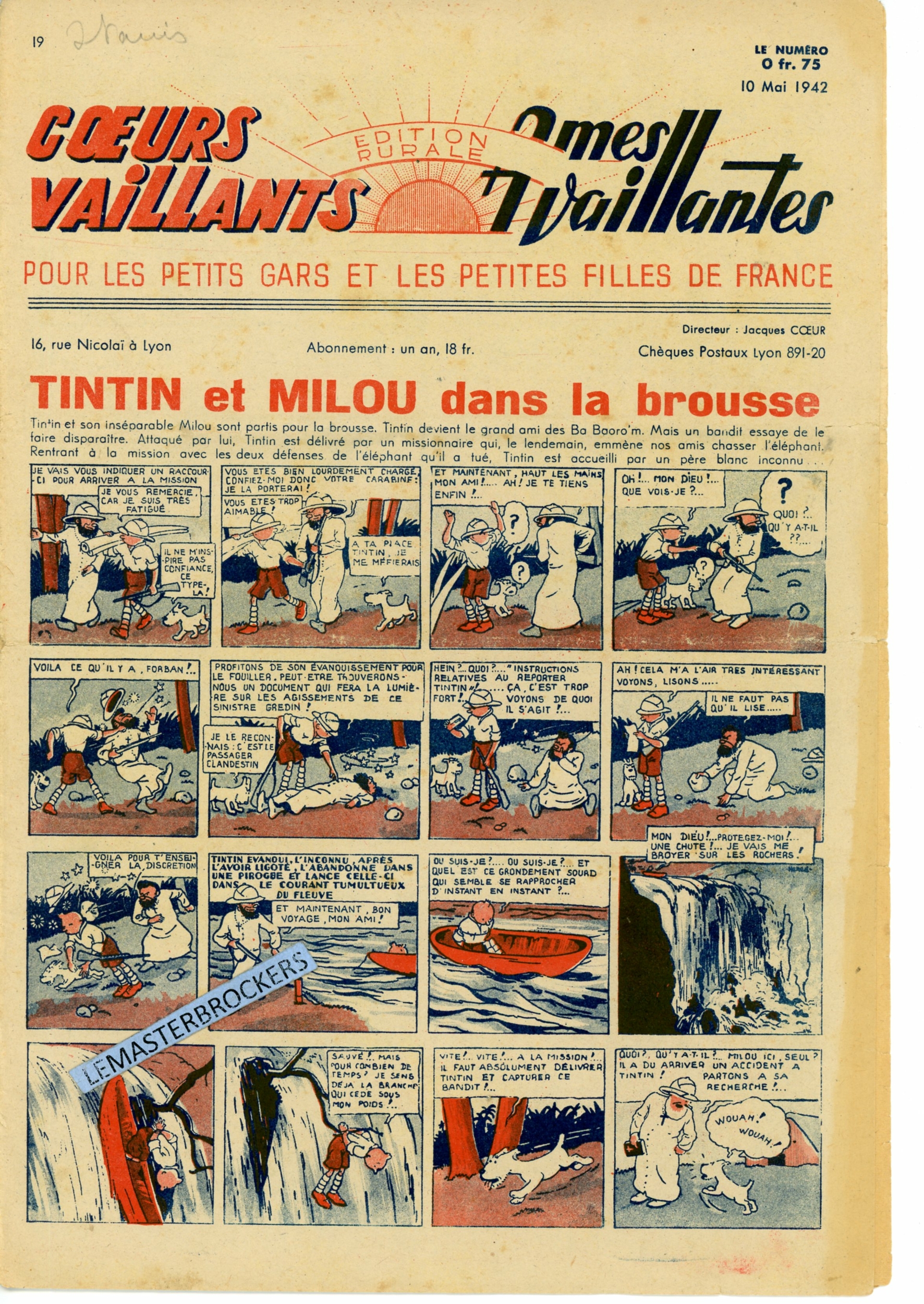 TINTIN ET MILOU DANS LA BROUSSE - COEURS VAILLANTS N° 19 - SUPPLÉMENT BIMENSUEL 10 MAI 1942