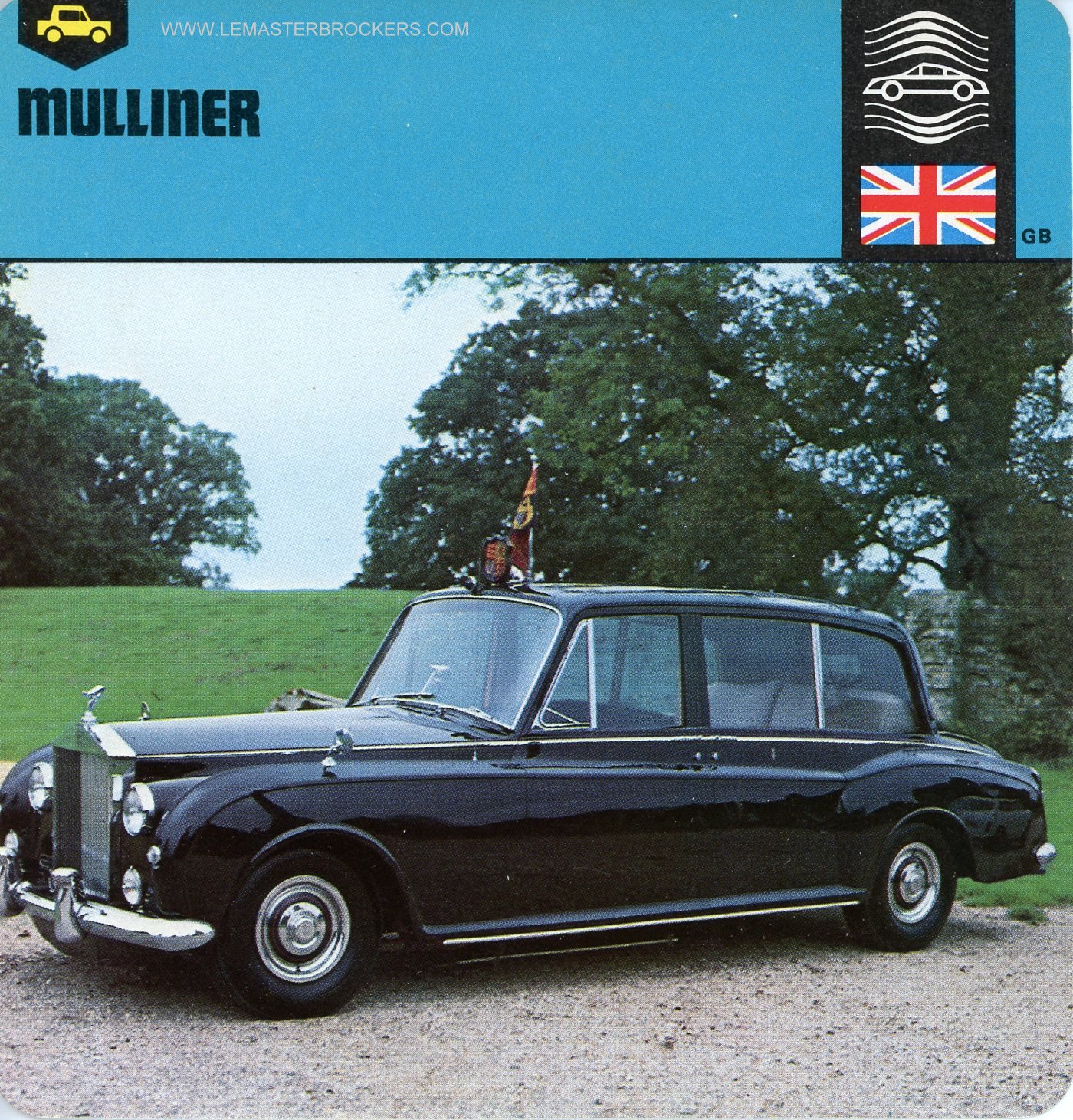 FICHE AUTO MULLINER - ILLUSTRATION VOITURE QUI A APPARTENU ELISABETH 2 REINE ANGLETERRE 1961