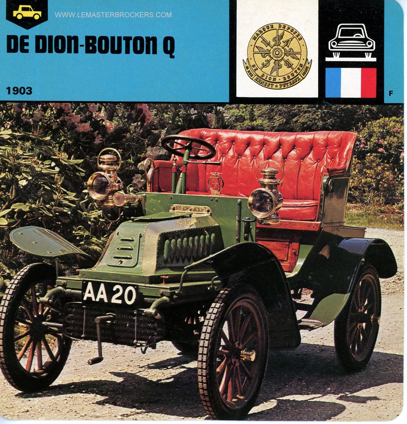 CARS-CARD-TACOT-FICHE AUTO DE DION BOUTON Q 1903