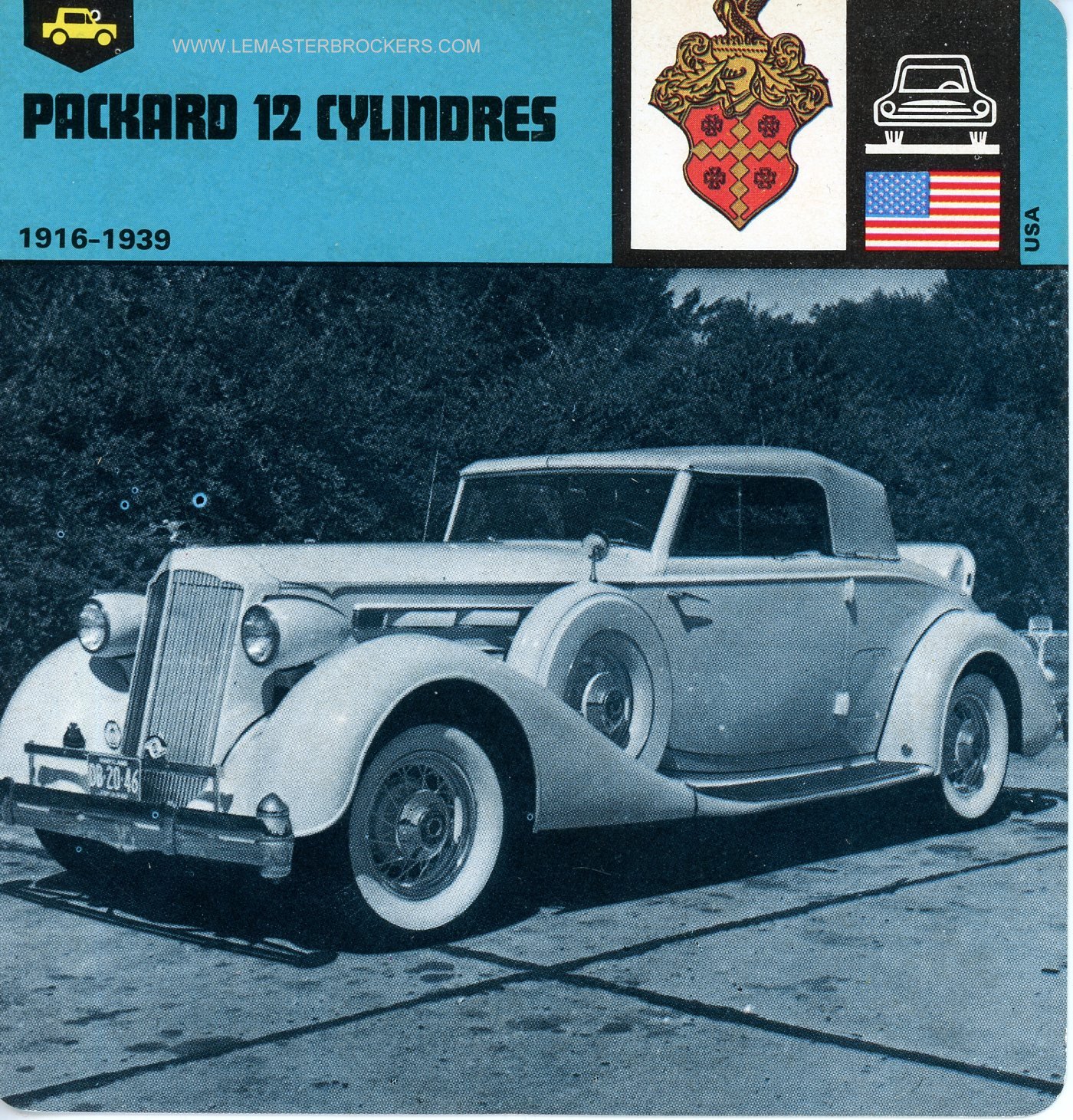 CARS-CARD-FICHE PACKARD 12 CYLINDRES 1916-1939