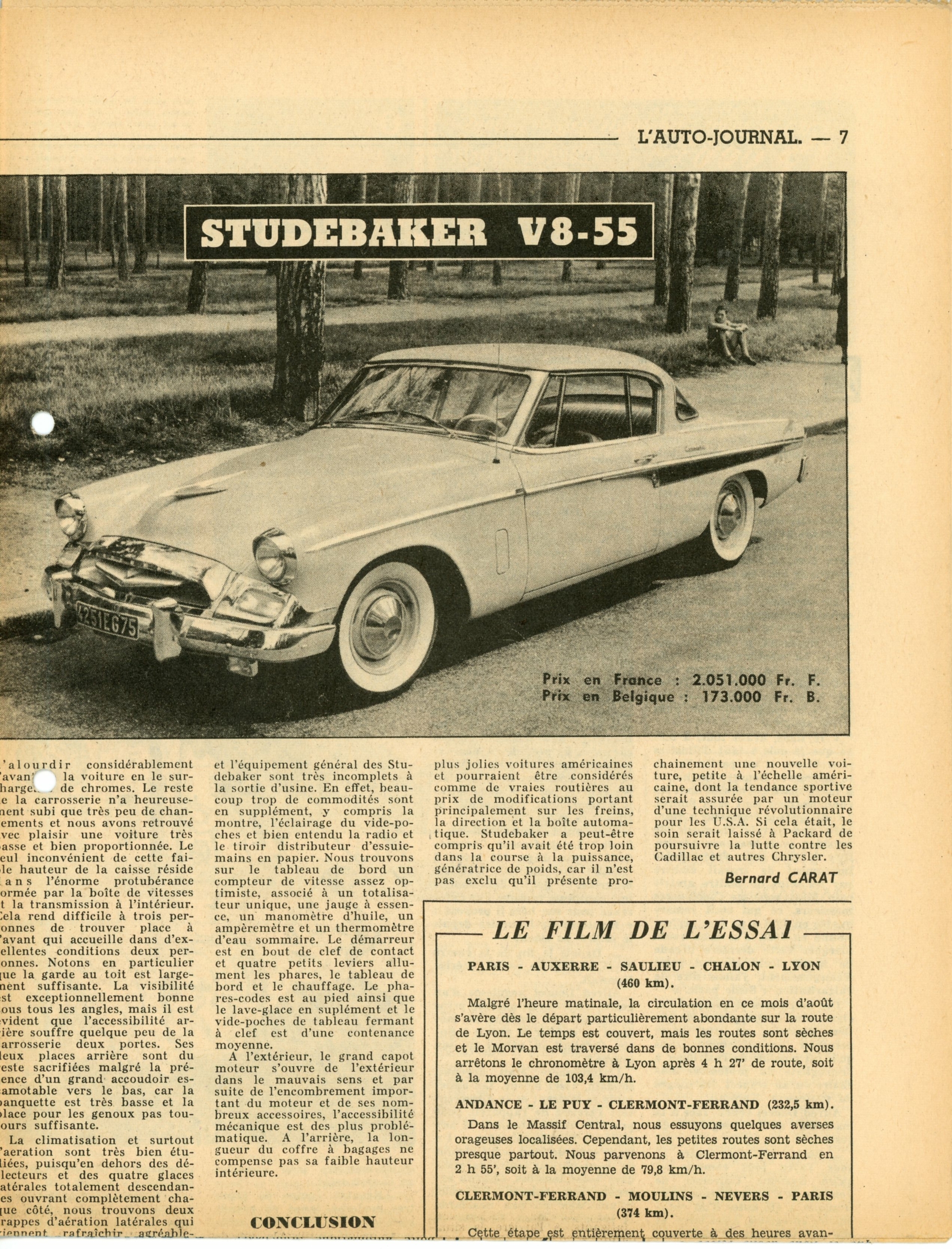 STUDEBAKER V8 55 ARTICLE DE PRESSE VOITURE AUTOMOBILE 1955