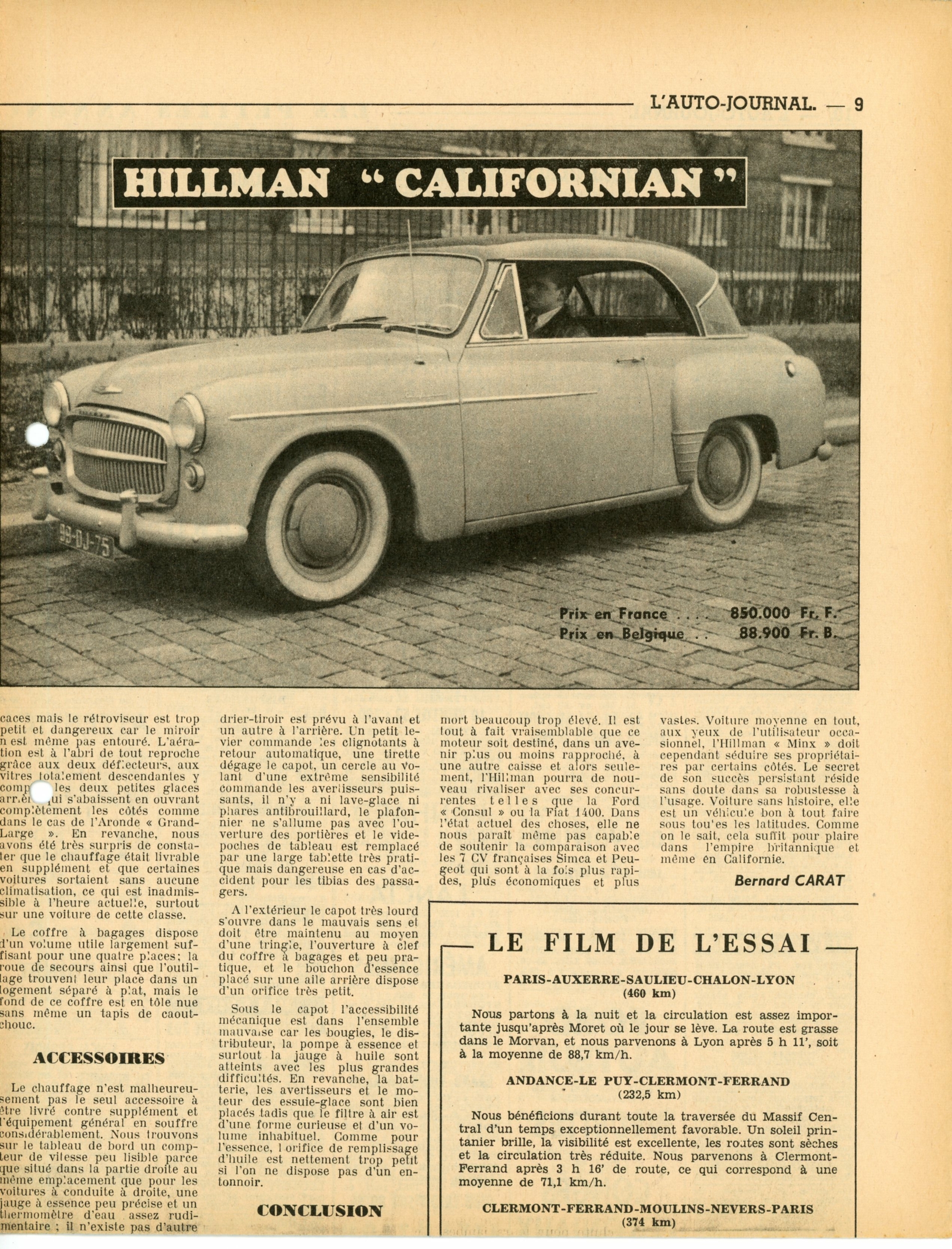 HILLMAN CALIFORNIAN-ARTICLE-PRESSE-1955-LEMASTERBROCKERS