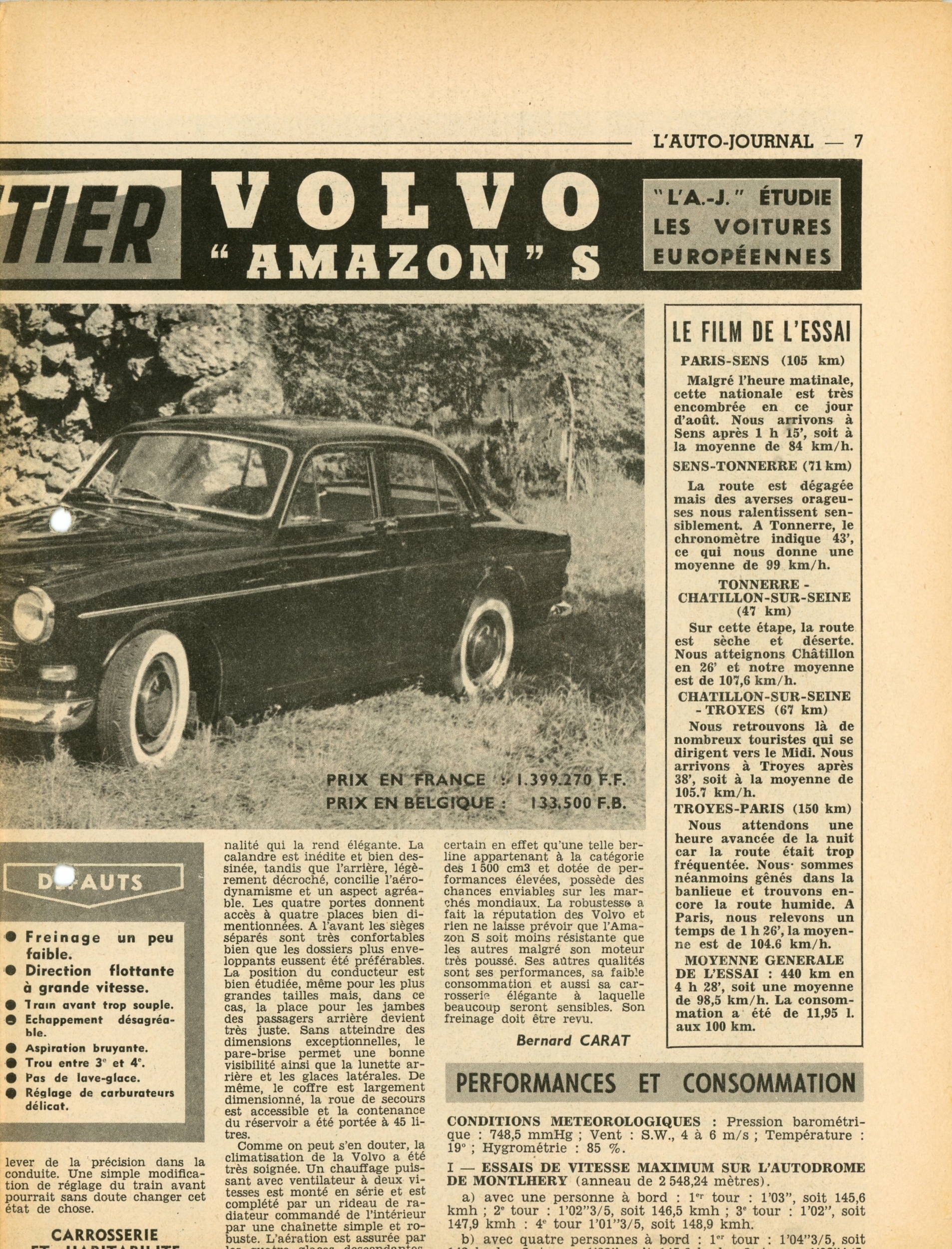 VOLVO AMAZON S ARTICLE DE PRESSE VOITURE AUTOMOBILE 1958