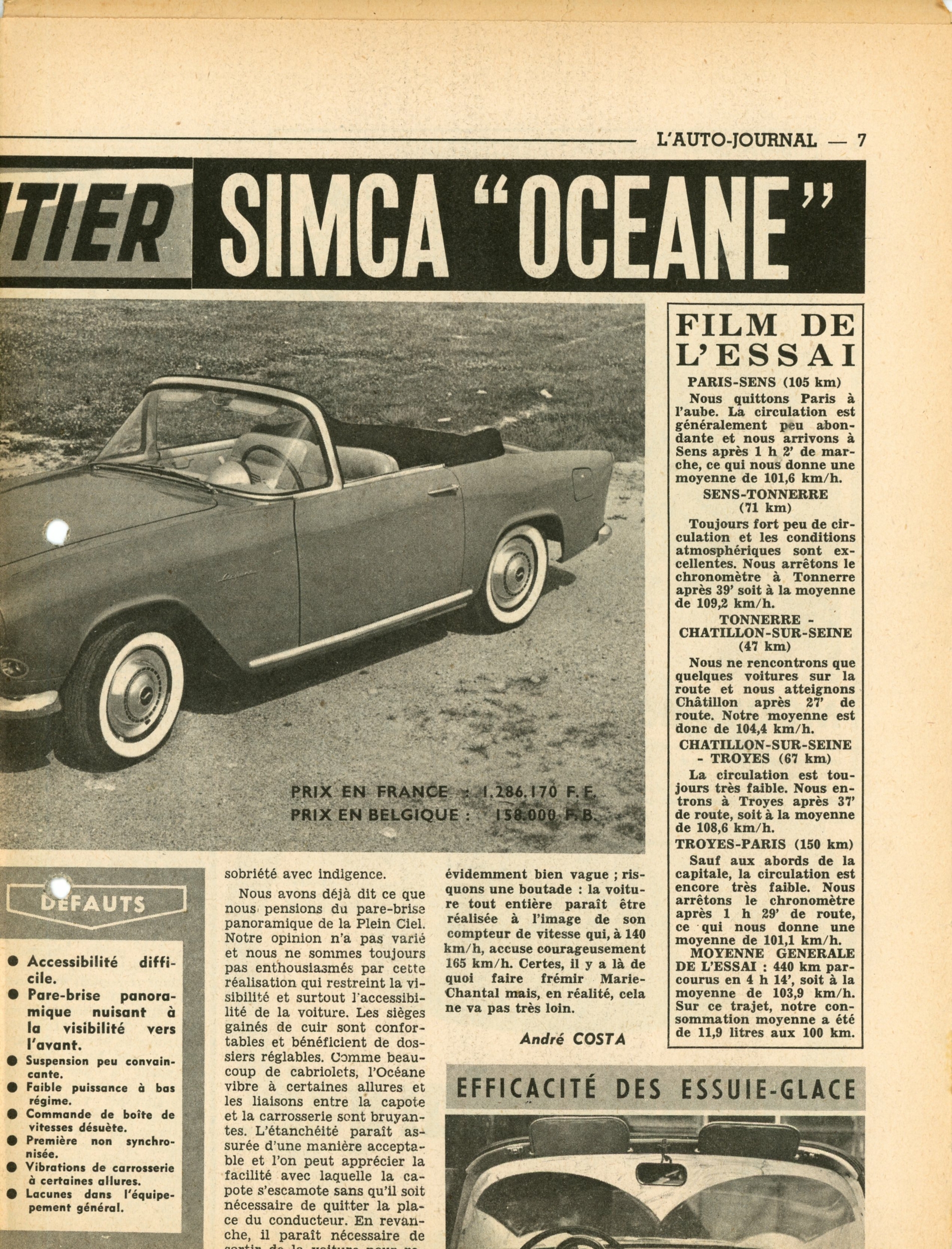 SIMCA OCEANE ARTICLE DE PRESSE VOITURE AUTOMOBILE 1958