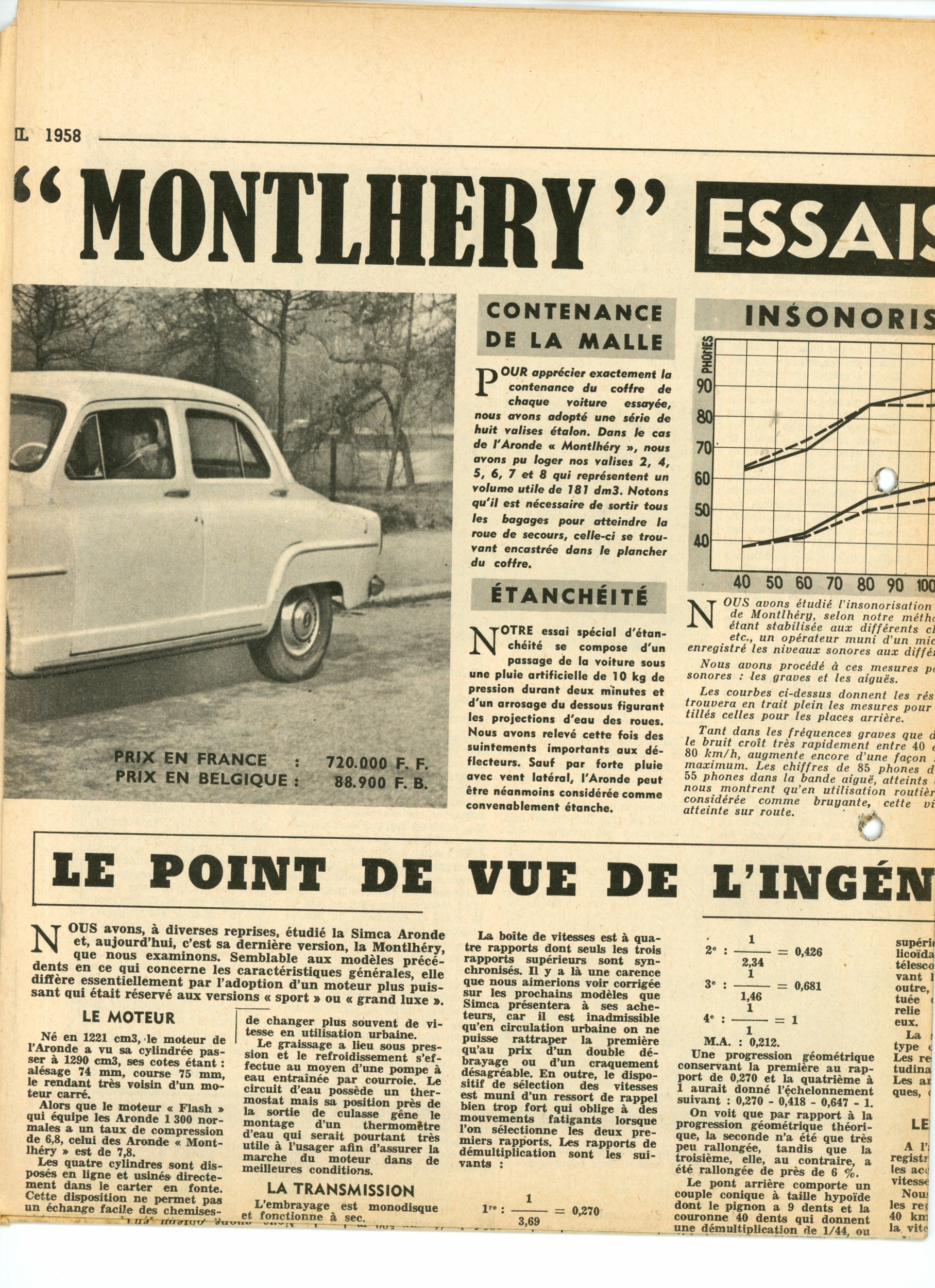 SIMCA ARONDE ARTICLE DE PRESSE VOITURE AUTOMOBILE 1958