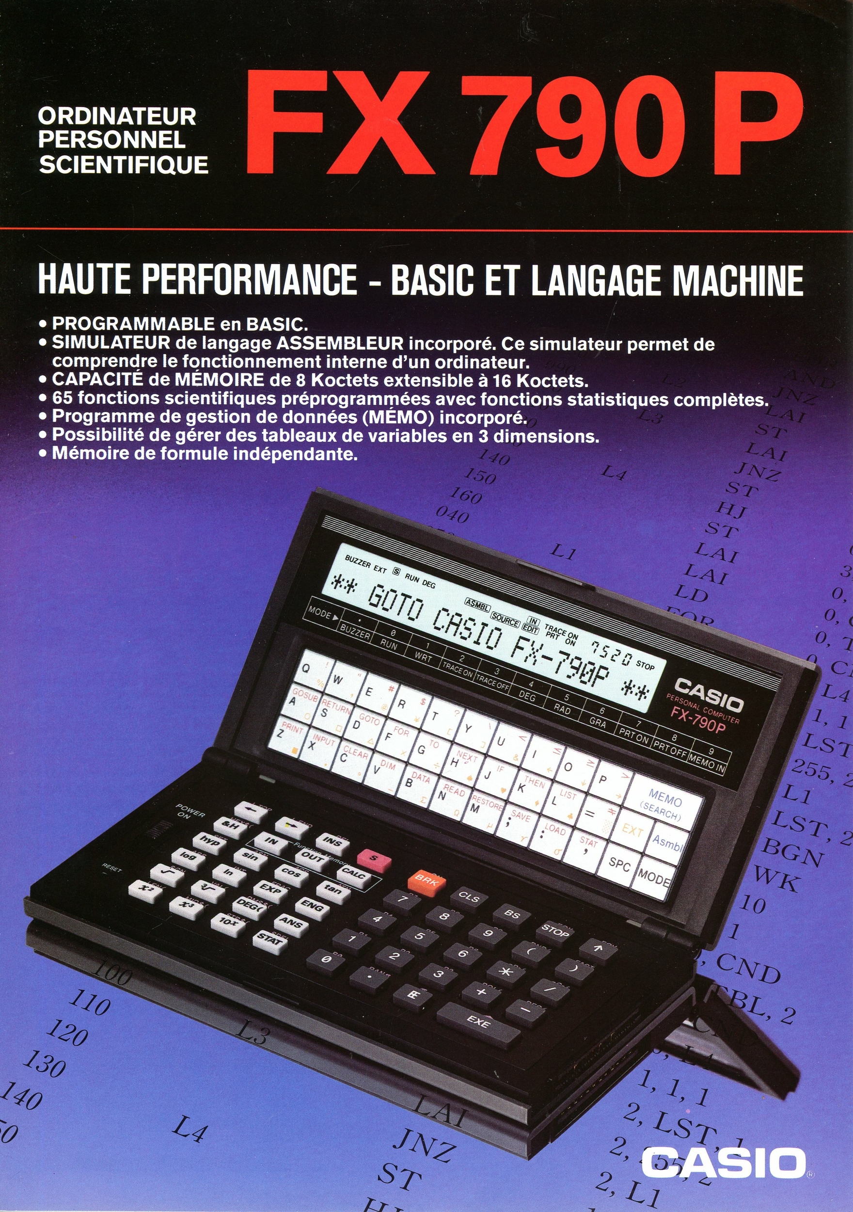 CASIO FX 790 P / FX790P - BROCHURE PUBLICITAIRE 1987