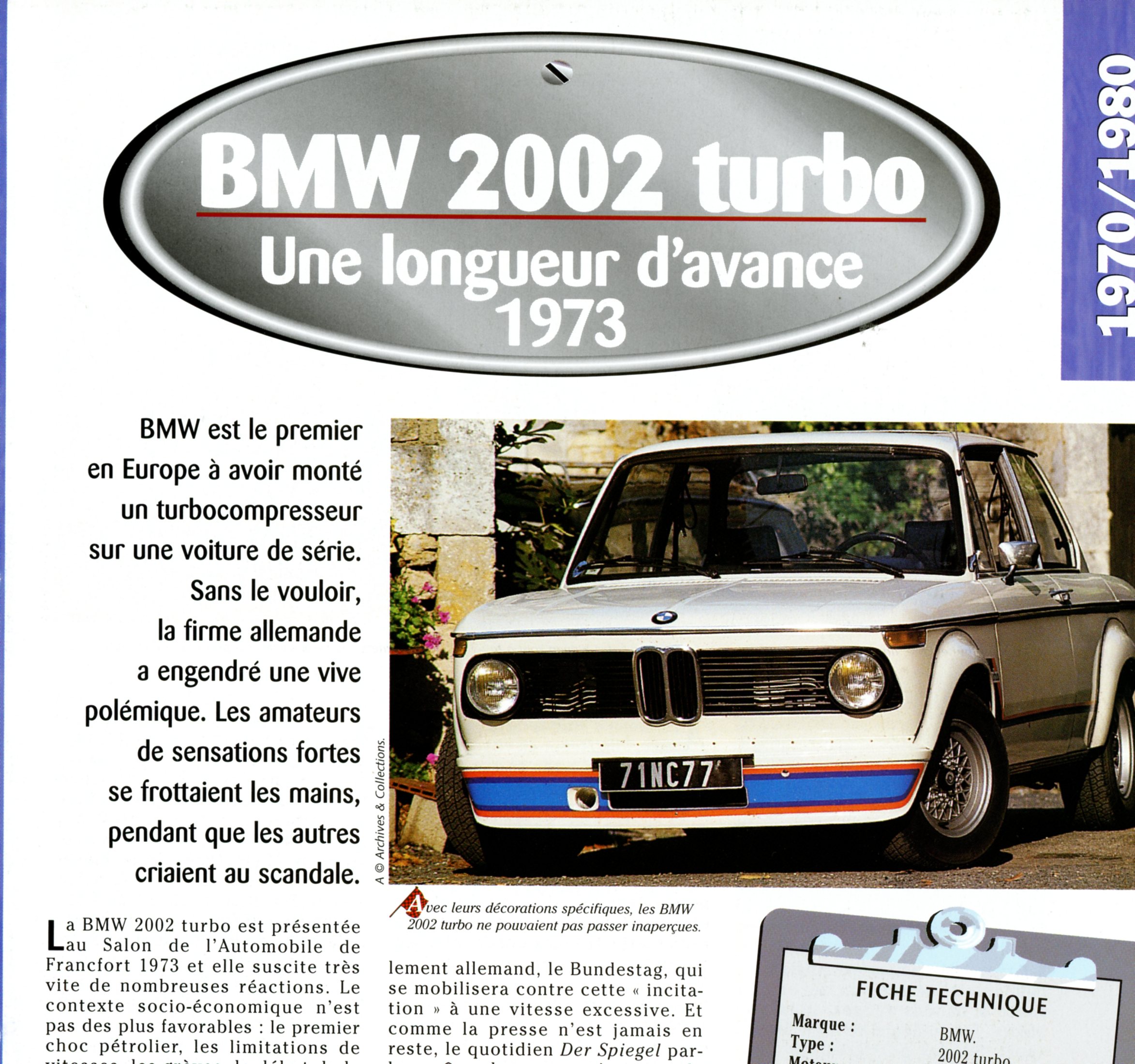 FICHE BMW 2002 TURBO 1973 - FICHE AUTO TECHNIQUE