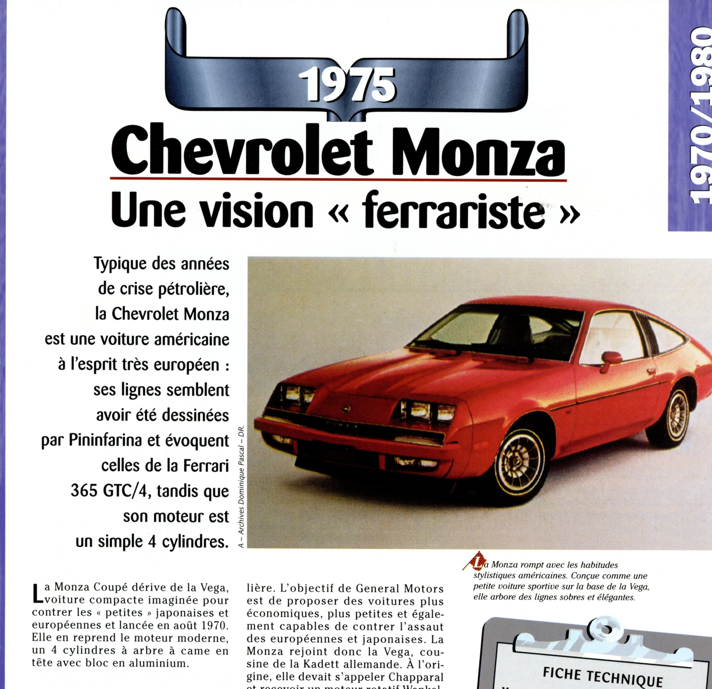 FICHE CHEVROLET MONZA 1975 - FICHE AUTO TECHNIQUE