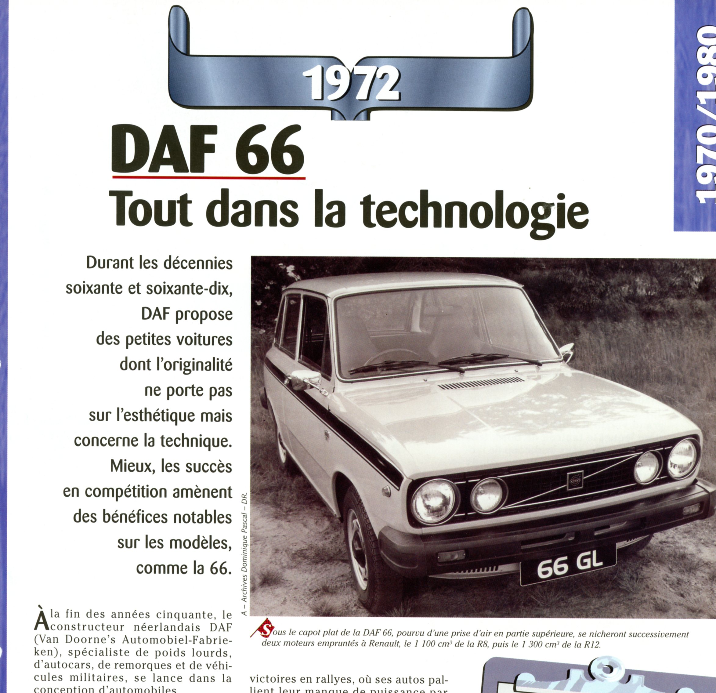 FICHE DAF 66 1972 - FICHE AUTO TECHNIQUE