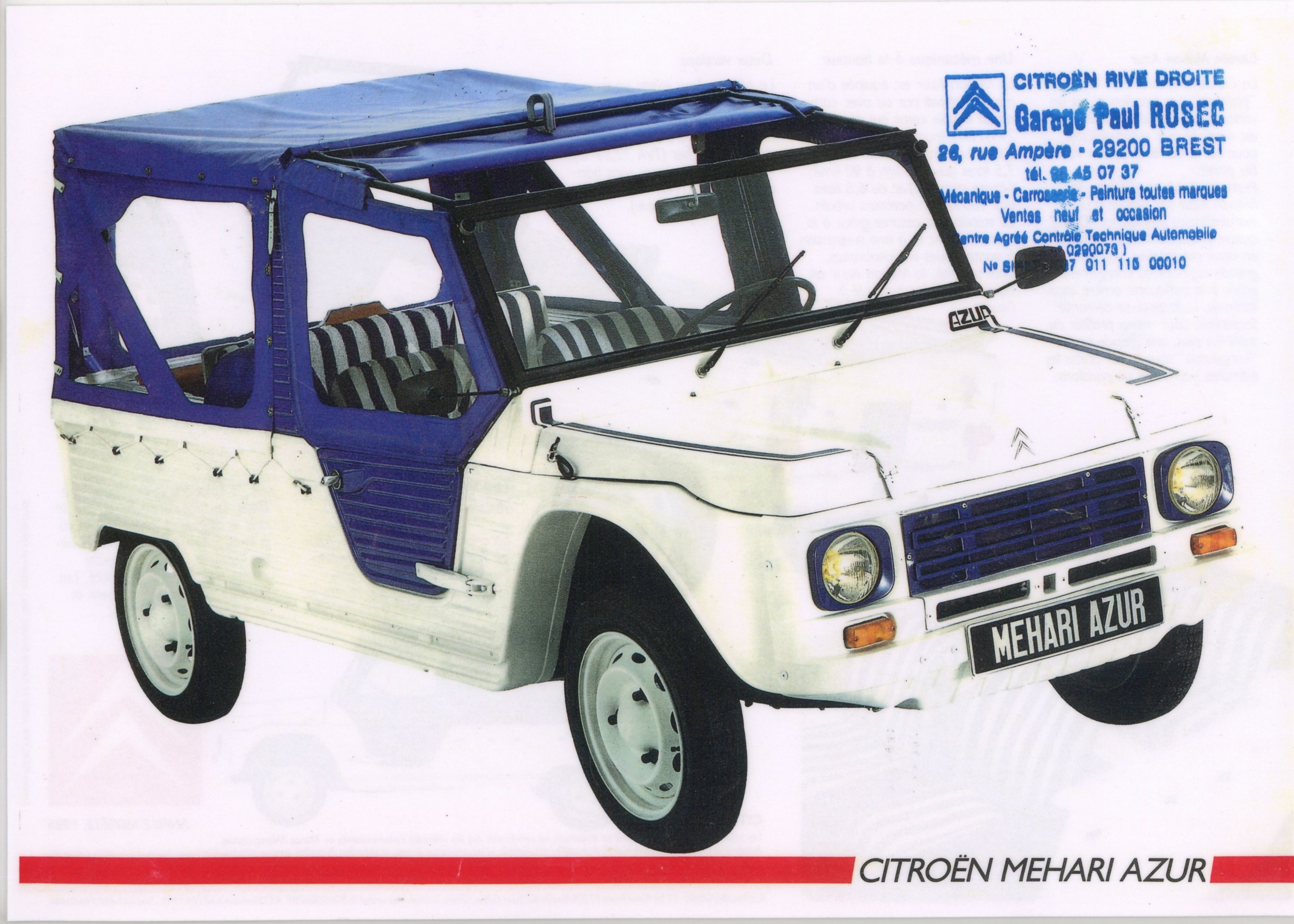 BROCHURE-CITROEN-MEHARI-AZUR-PROSPEKT-REPRODUCTION-LEMASTERBROCKERS-FICHE-AUTO-facsimilé