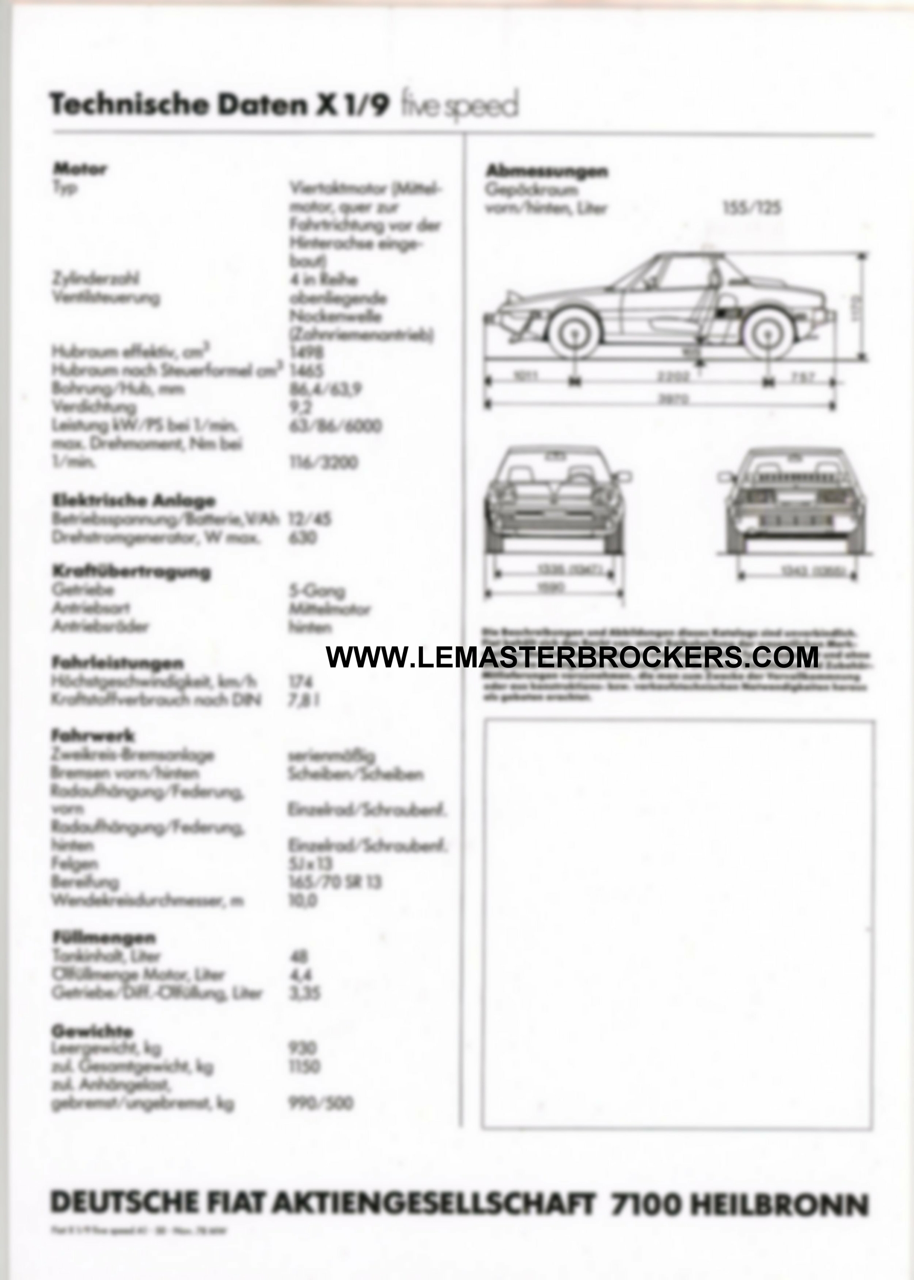 BROCHURE-FIAT-X1/9-1/9-BERTONE-PROSPEKT-REPRODUCTION-LEMASTERBROCKERS-FICHE-AUTO-facsimilé