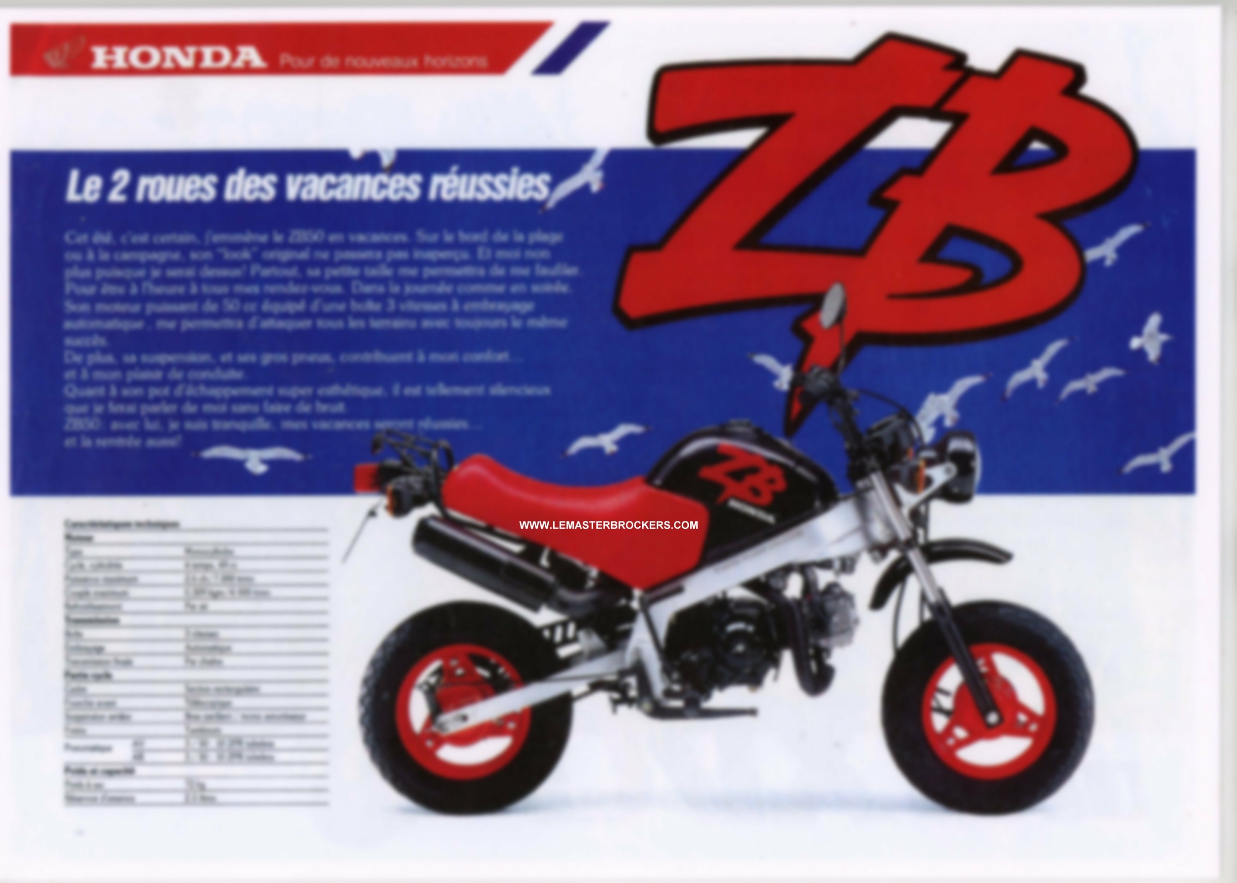 BROCHURE HONDA ZB50 / DAX ST70 1987 - FICHE MOTO HONDA FAC-SIMILÉ