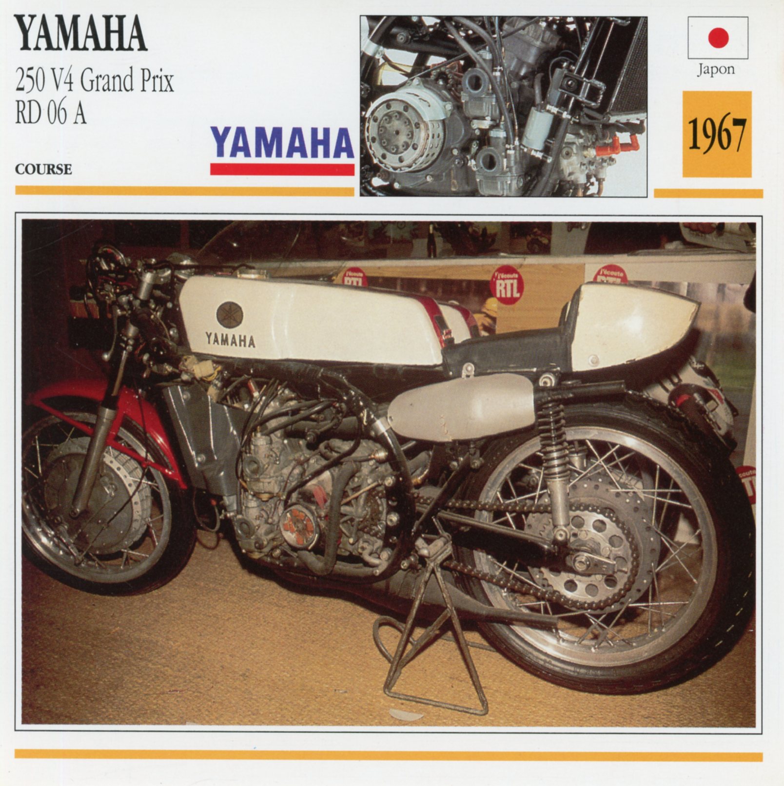 FICHE-MOTO-YAMAHA-250-V-GRAND-PRIX-RD06-1967-LEMASTERBROCKERS-littérature-brochure