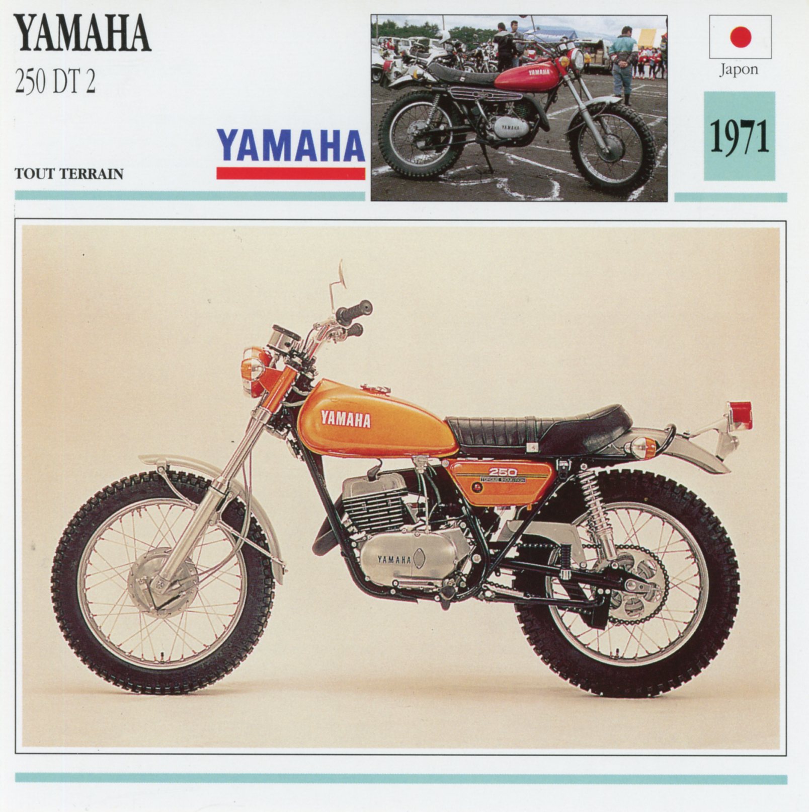 FICHE MOTO YAMAHA 250 DT 2 / DT2 - 1971