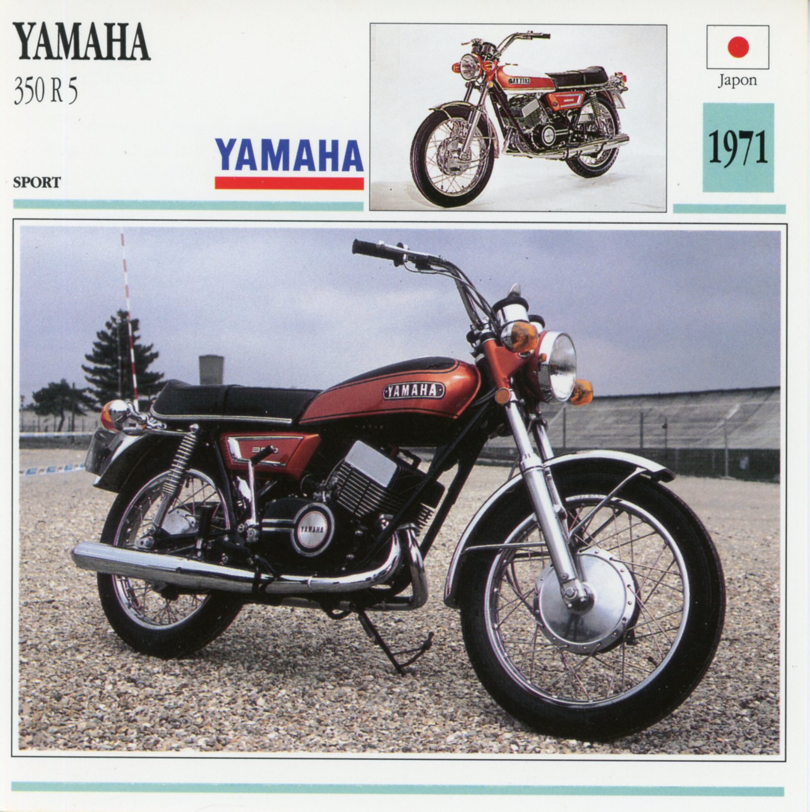 FICHE-MOTO-YAMAHA-350-R5-1971-LEMASTERBROCKERS-littérature-brochure