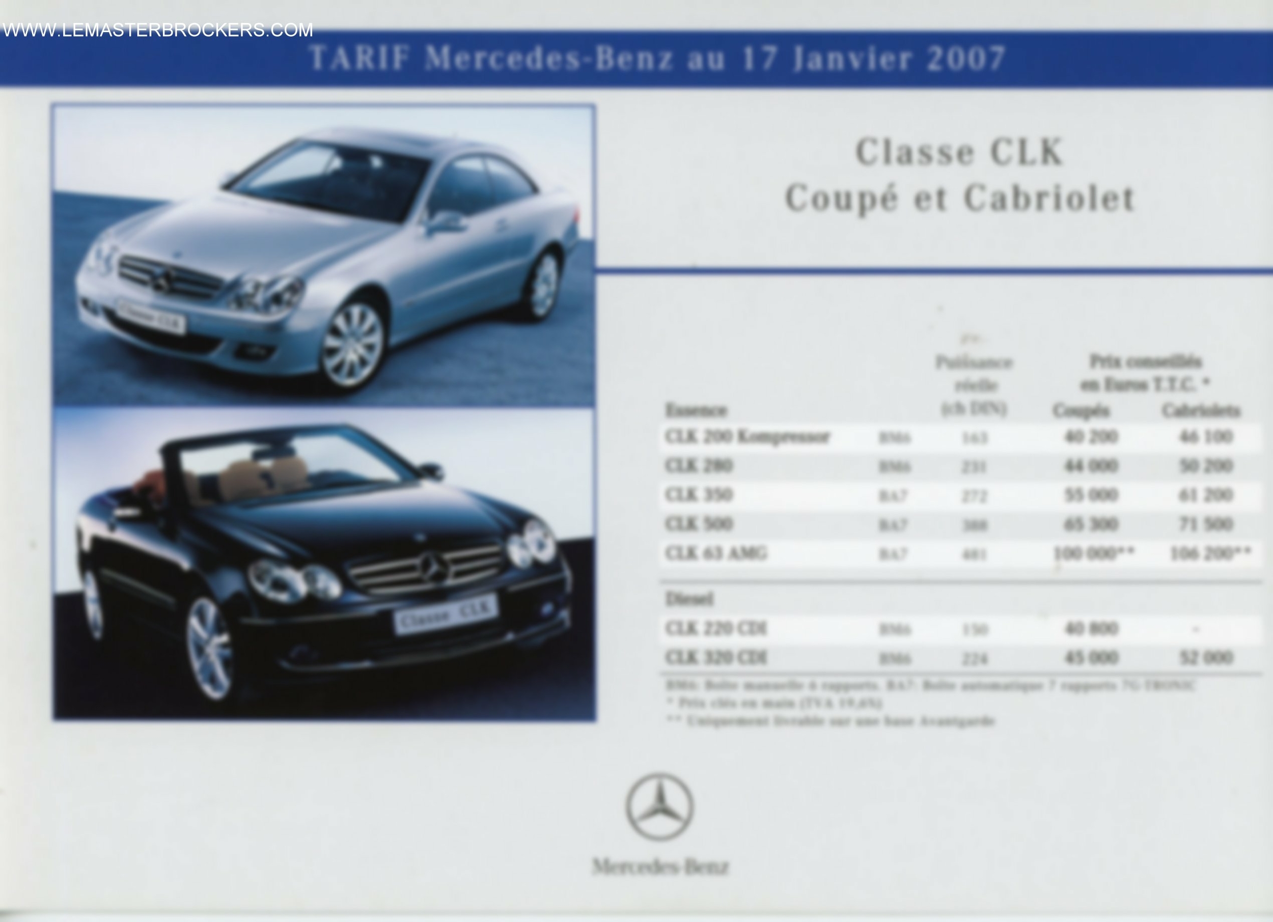 BROCHURE-TARIF-MERCEDES-CLASSE-CLK-2007-LEMASTERBROCKERS