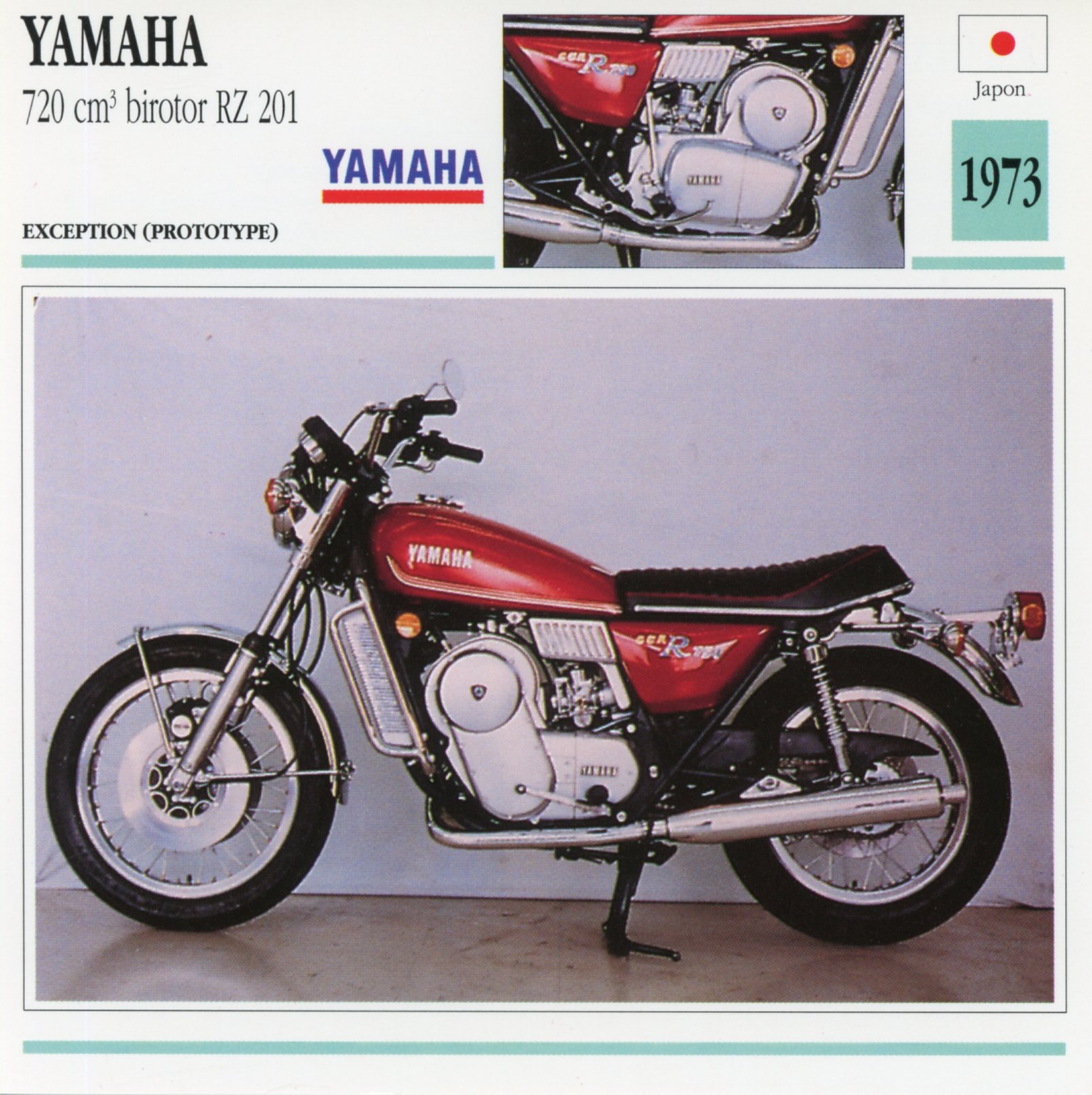 FICHE-MOTO-YAMAHA-720-RZ-BIROTOR-1973-LEMASTERBROCKERS-littérature-brochure