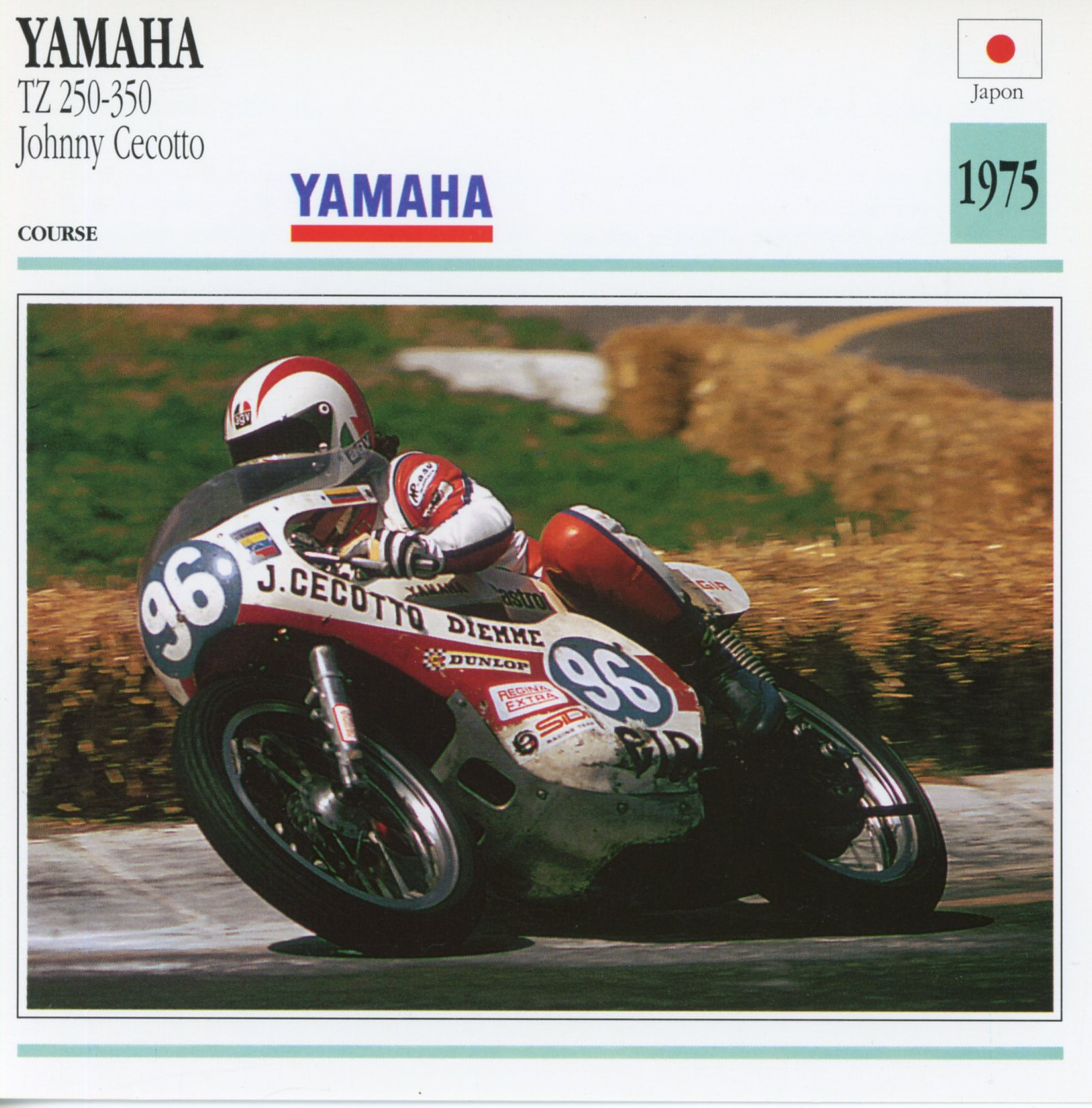 FICHE-MOTO-YAMAHA-TZ-250-350-JOHNNy-CECOTTO-1975-LEMASTERBROCKERS-littérature-brochure