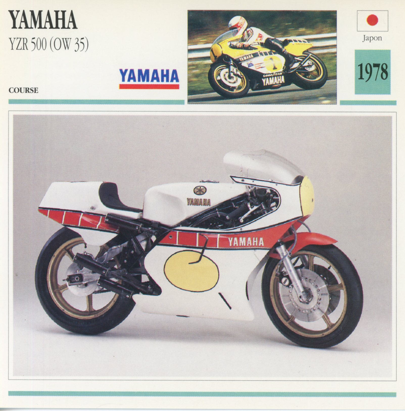 FICHE-MOTO-YAMAHA-YZR-500-OW35-1978-LEMASTERBROCKERS-littérature-brochure-MOTO