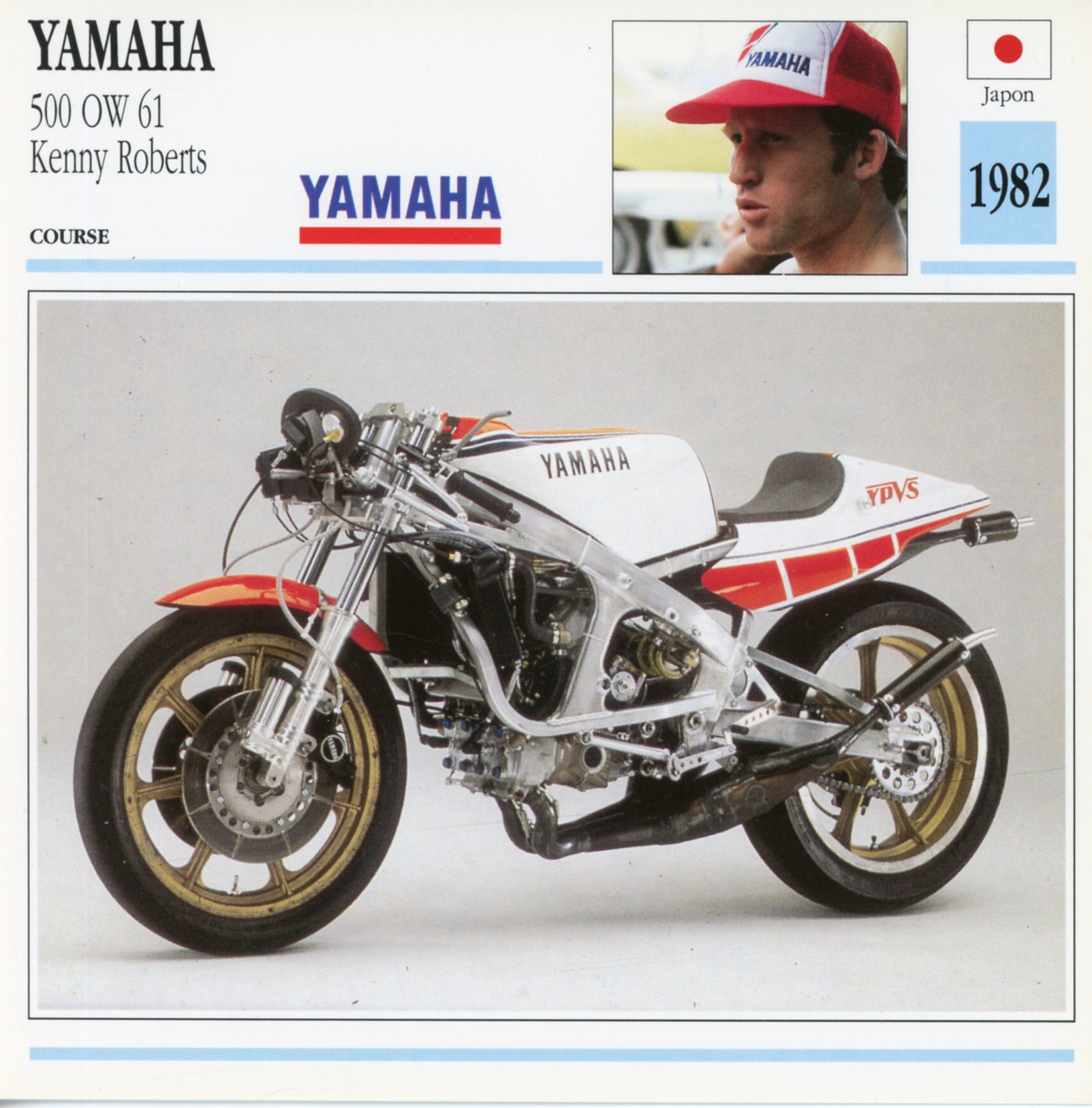 FICHE-MOTO-YAMAHA-500-OW-61-KENNY-ROBERTS-LEMASTERBROCKERS-littérature-brochure-MOTO