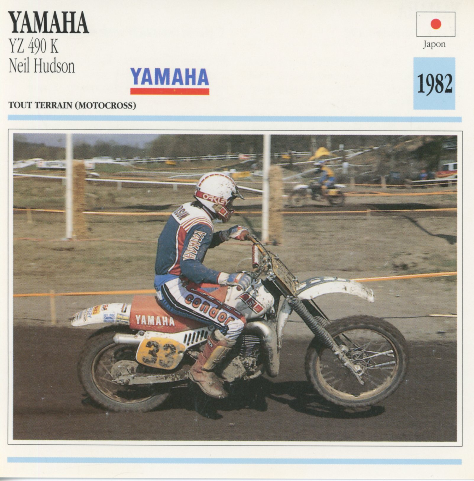 FICHE MOTO YAMAHA YZ 490 K NEIL HUDSON 1982