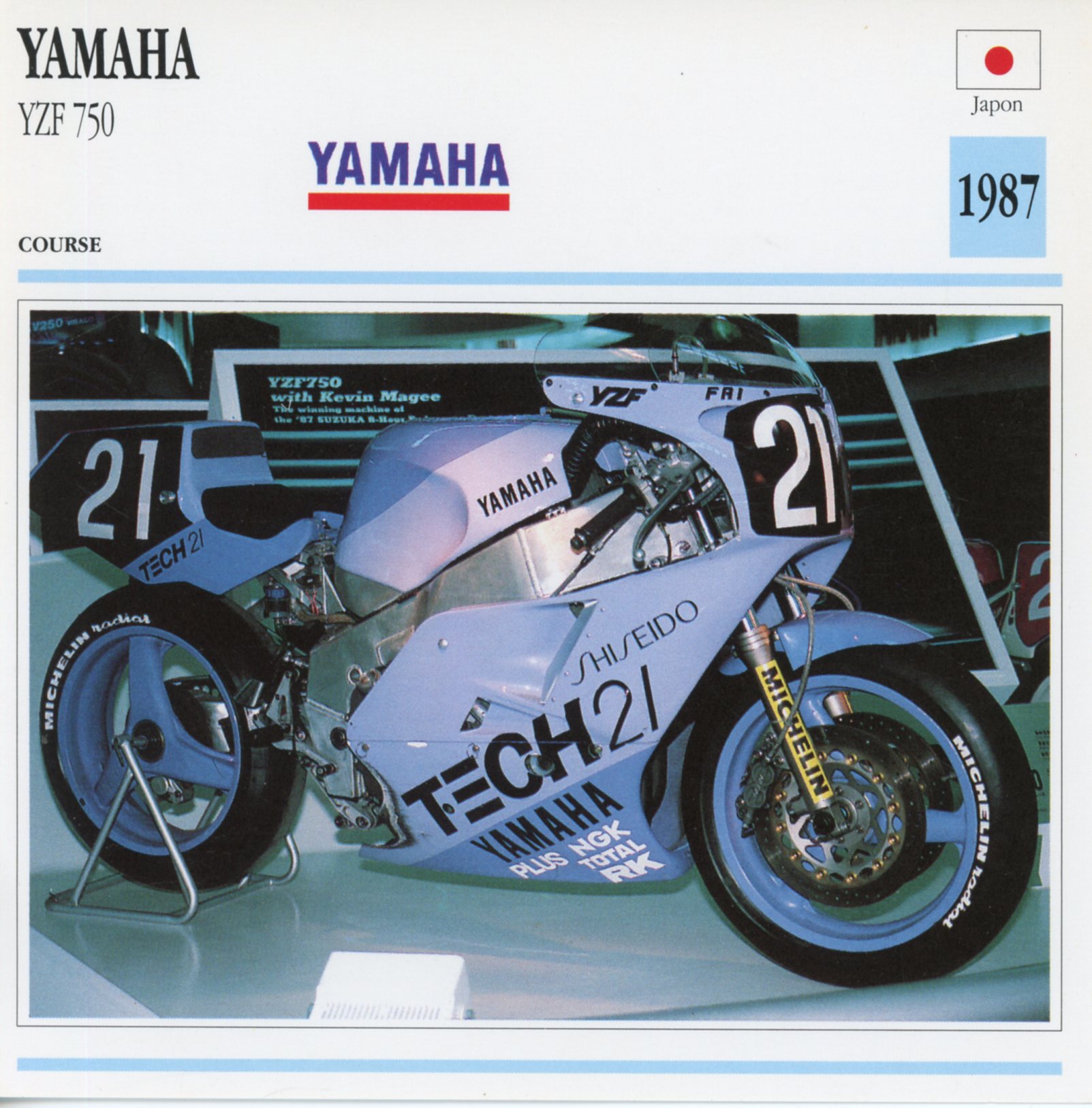 FICHE MOTO YAMAHA YZF 750 1987 - CARTE MOTO YZF750