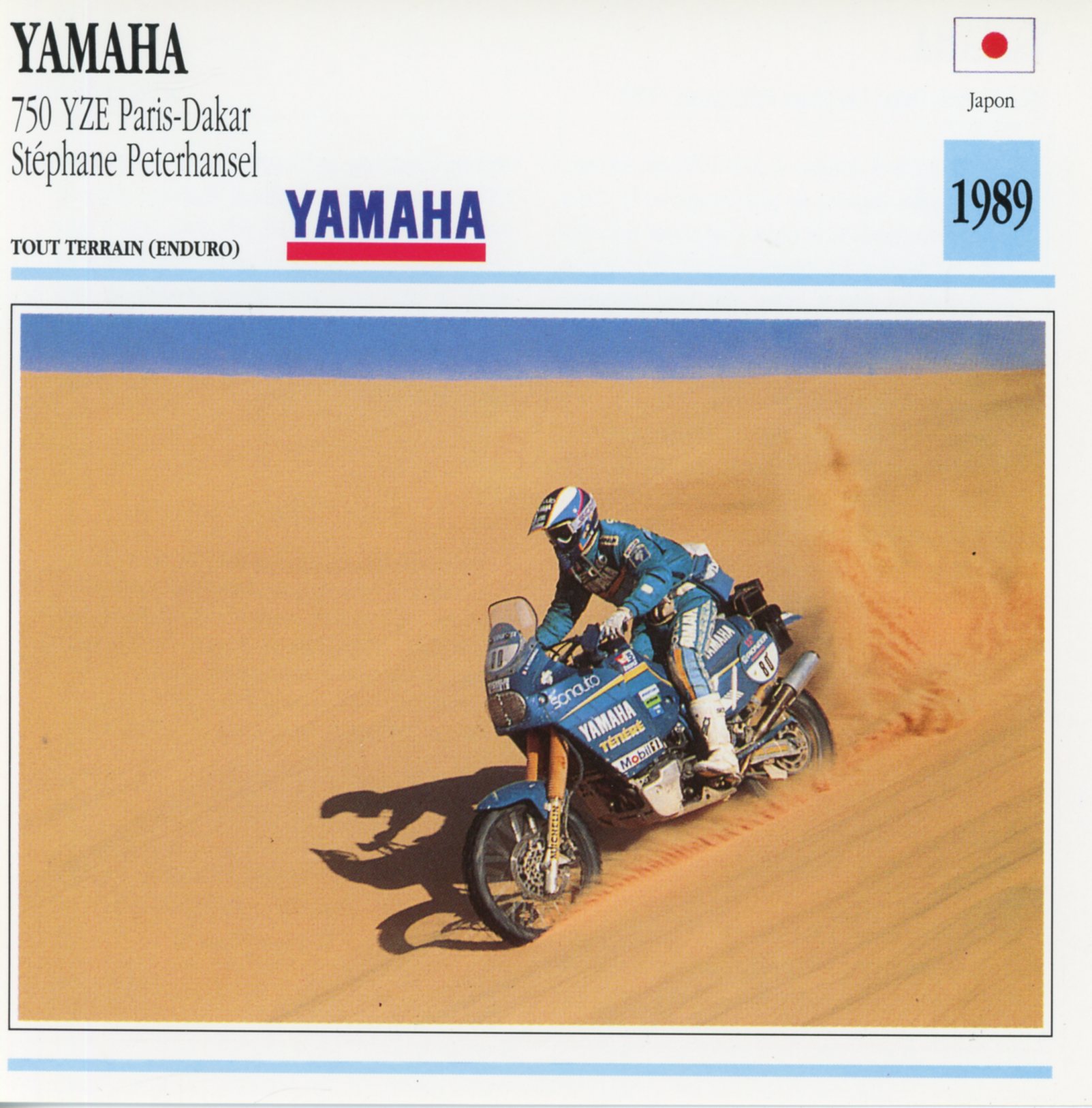 FICHE-MOTO-YAMAHA-750-YZE-DAKAR-PETERHANSEL-lemasterbrockers-Carte-Motorcycle-Card