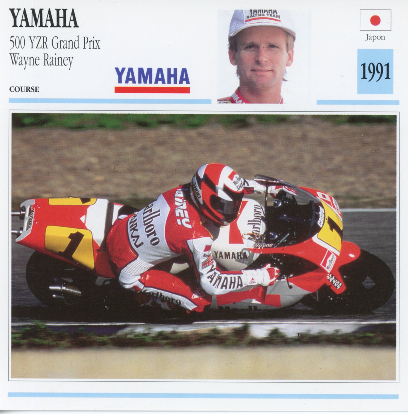 FICHE-MOTO-YAMAHA-YZR-WAYNE-RAINEY-1991-lemasterbrockers-Carte-Motorcycle-Card-ATLAS